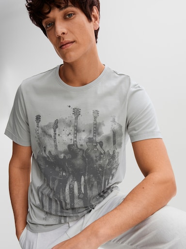 Marco Donati Kurzarmshirt mit Gitarren-Print vorne - hellgrau-bedruckt