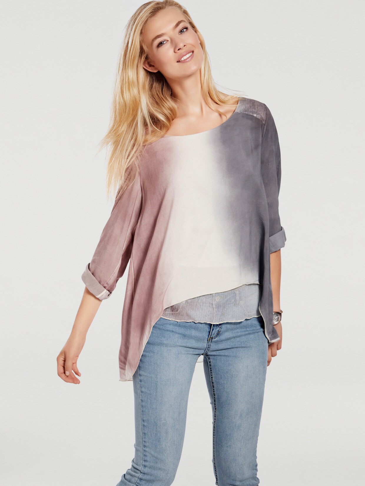 heine Batik blouse - roze/grijs