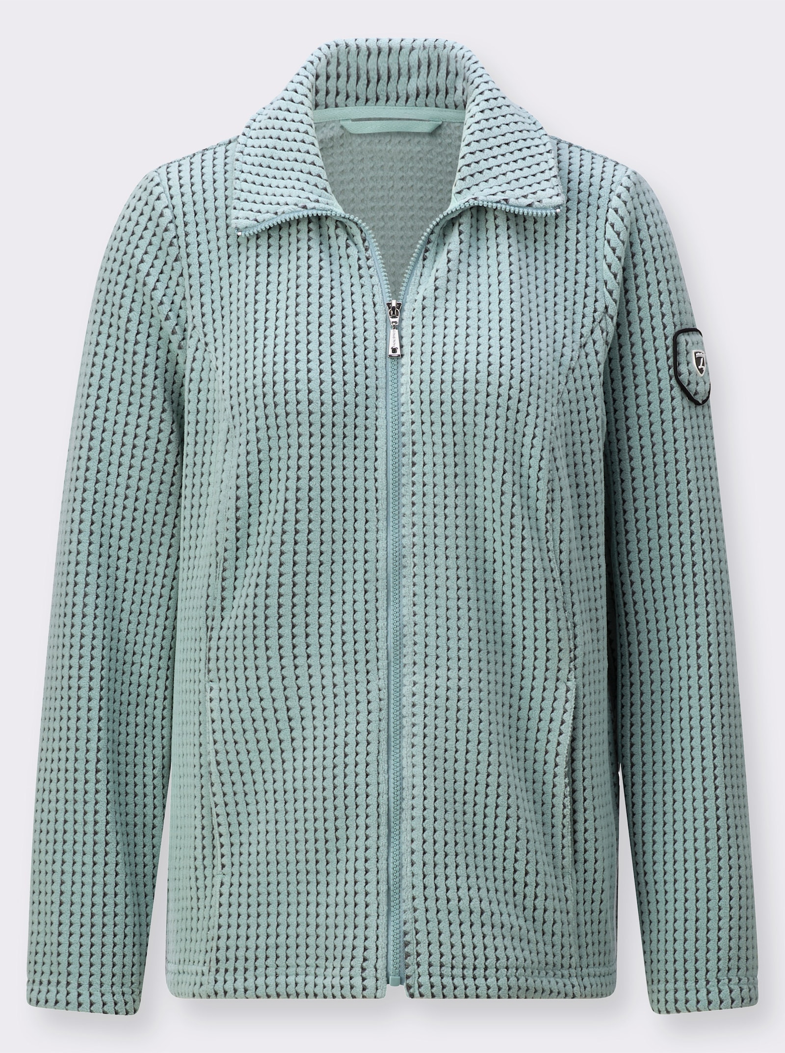 Fleecejacke im Jacquard-Dessin - kalkmint-schwarz