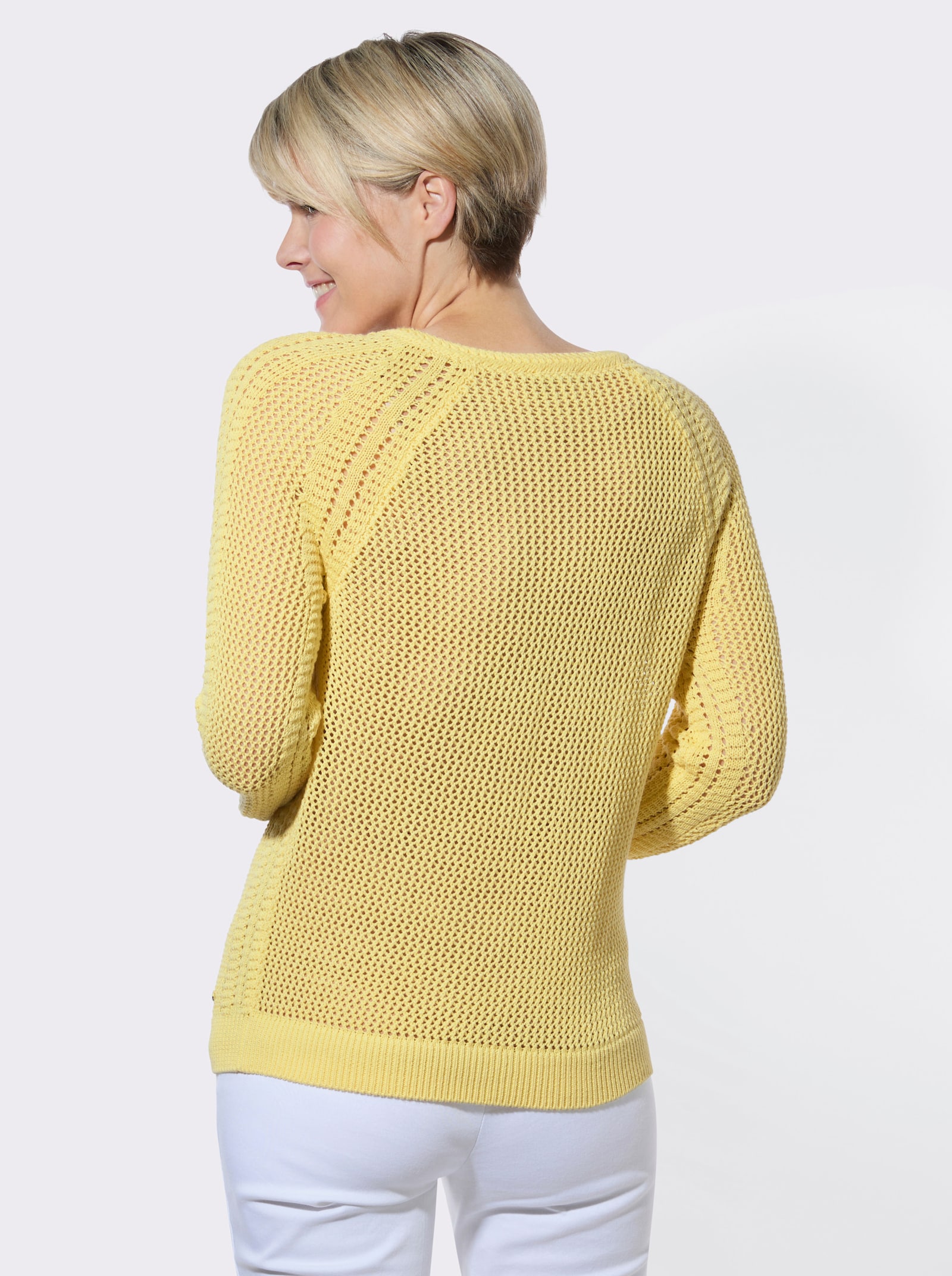 Ajourpullover mit Raglanärmel - zitrone