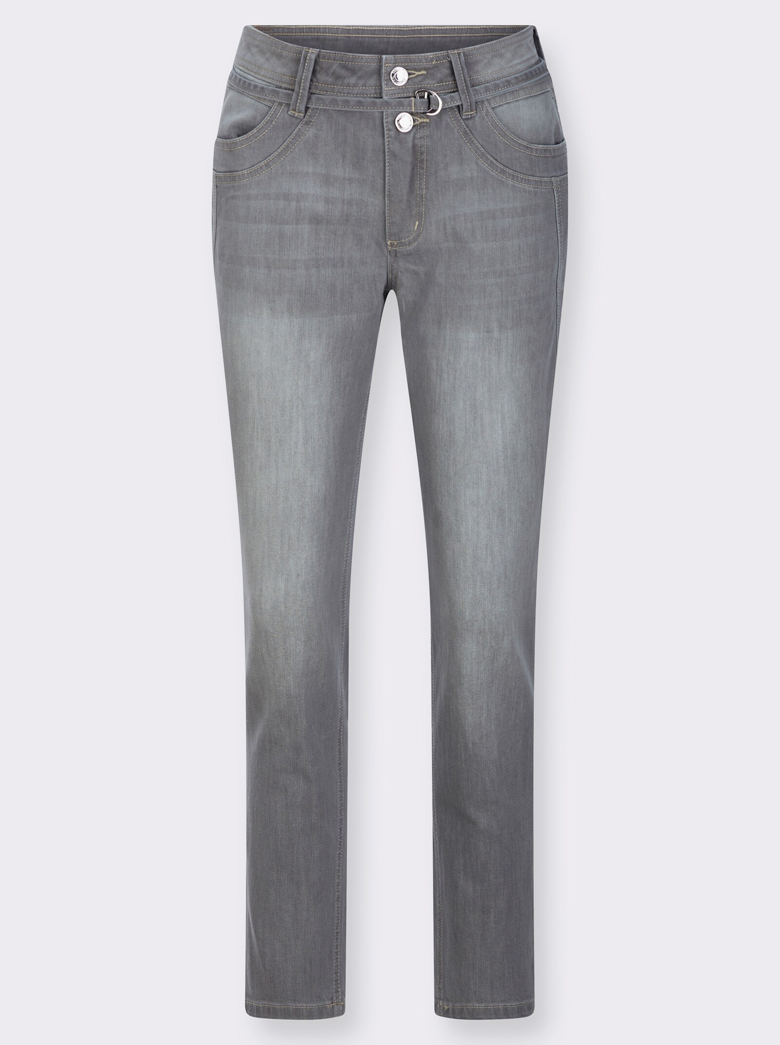 Jeans mit schmalem Gürtel - grey denim