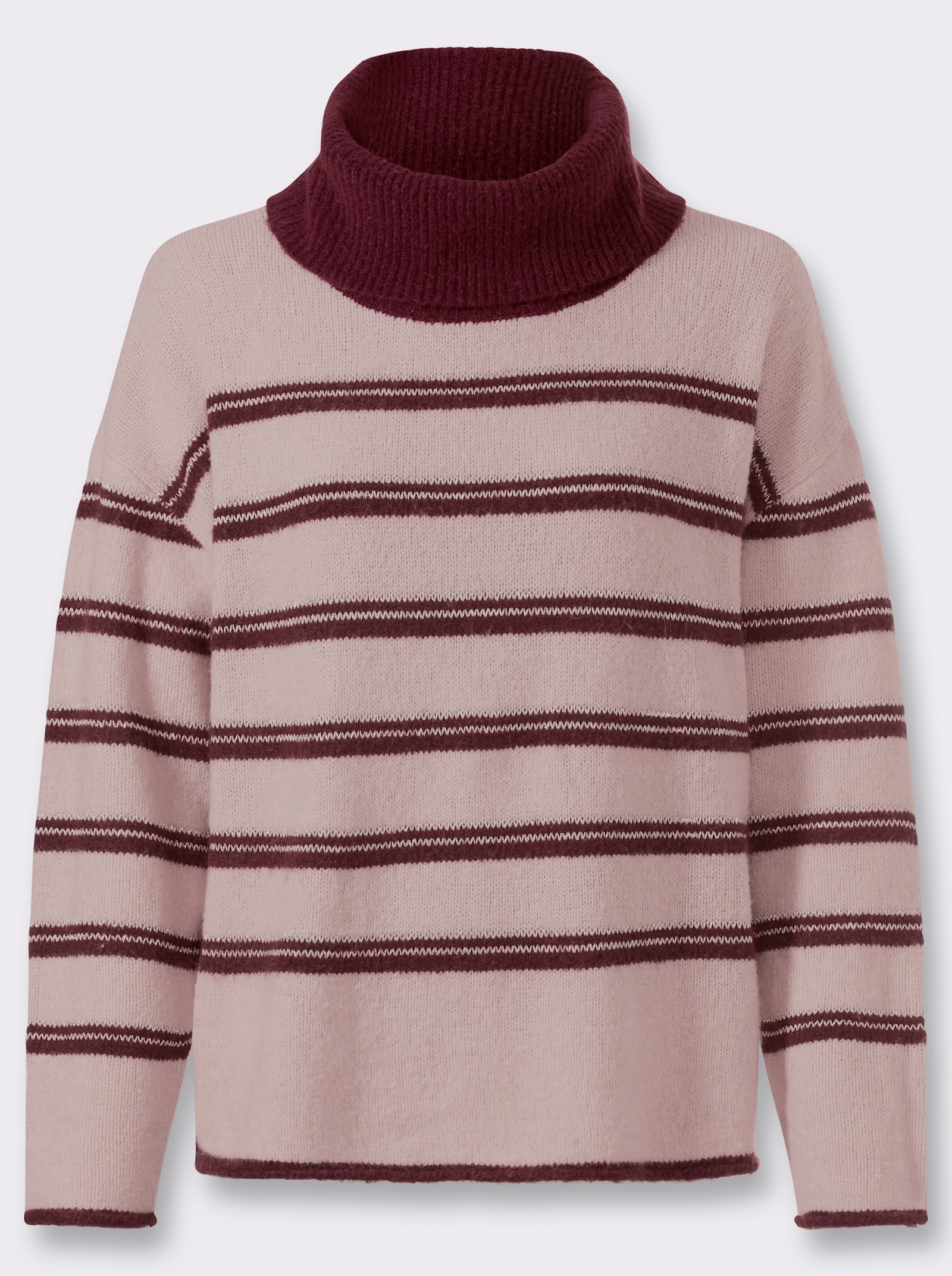 heine Rollkragenpullover mit Effektgarn - rosé-bordeaux-geringelt