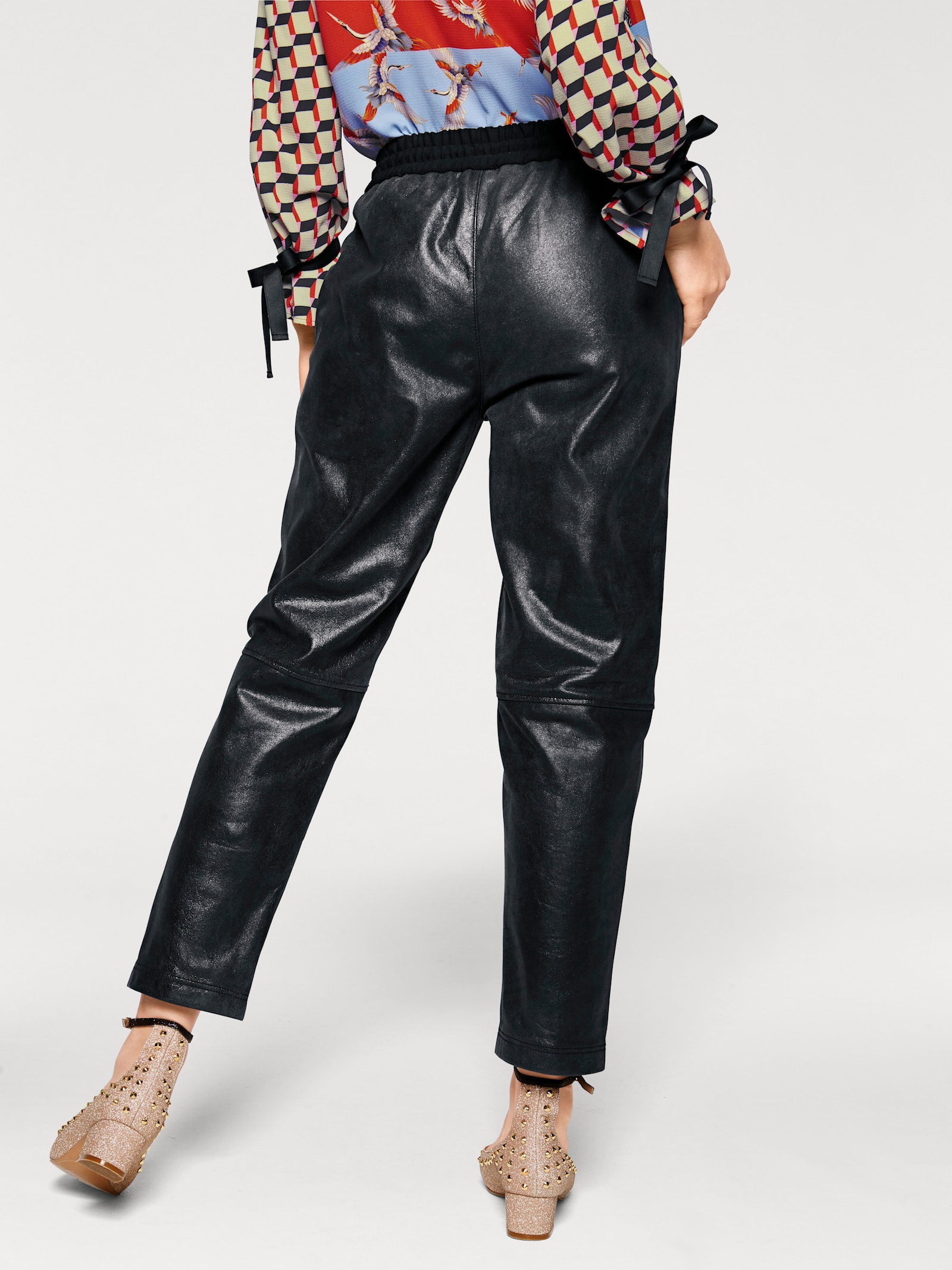 heine Lederhose in Jogpant-Form - schwarz