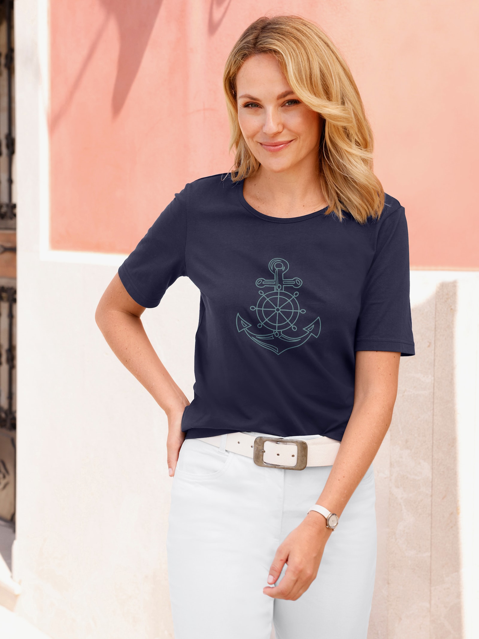 Shirt met korte mouwen en ankermotief - marine
