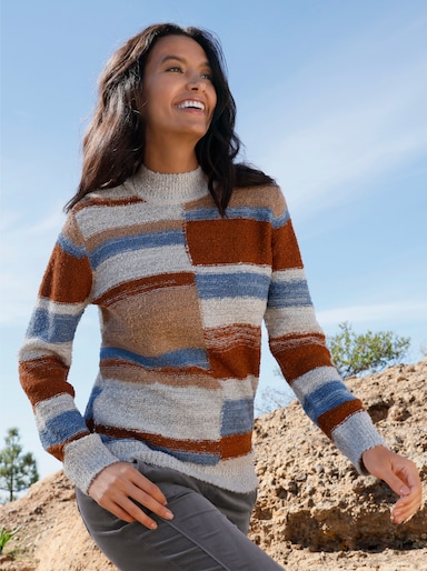 Stehkragenpullover mit Intarsienmuster - champagner-cognac-gemustert