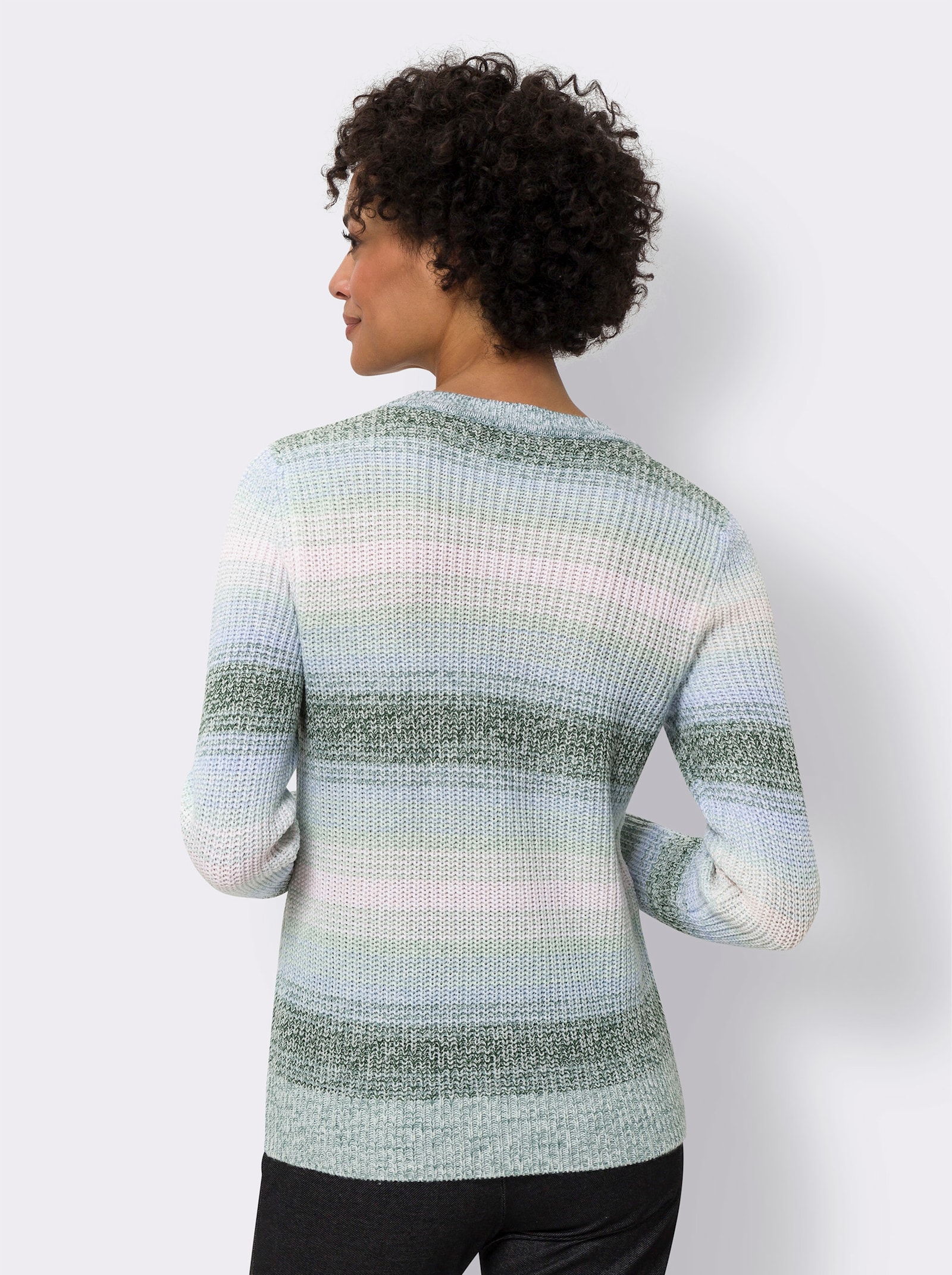 Langarm-Pullover mit Streifen-Muster - jade-hellrosé-gemustert