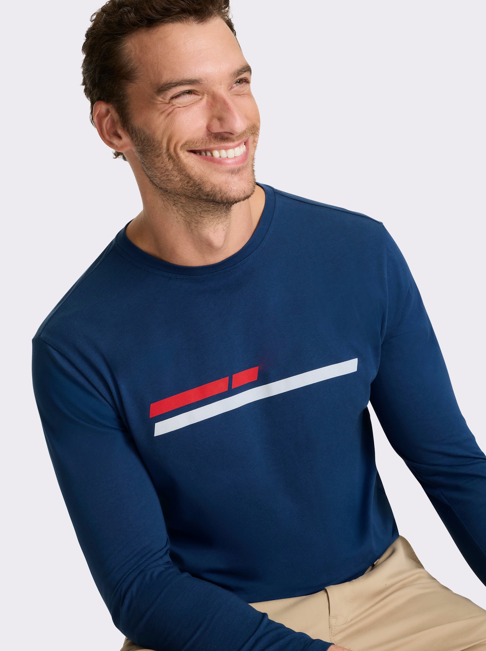 Catamaran Langarmshirt mit Streifen-Print vorne - dunkelblau