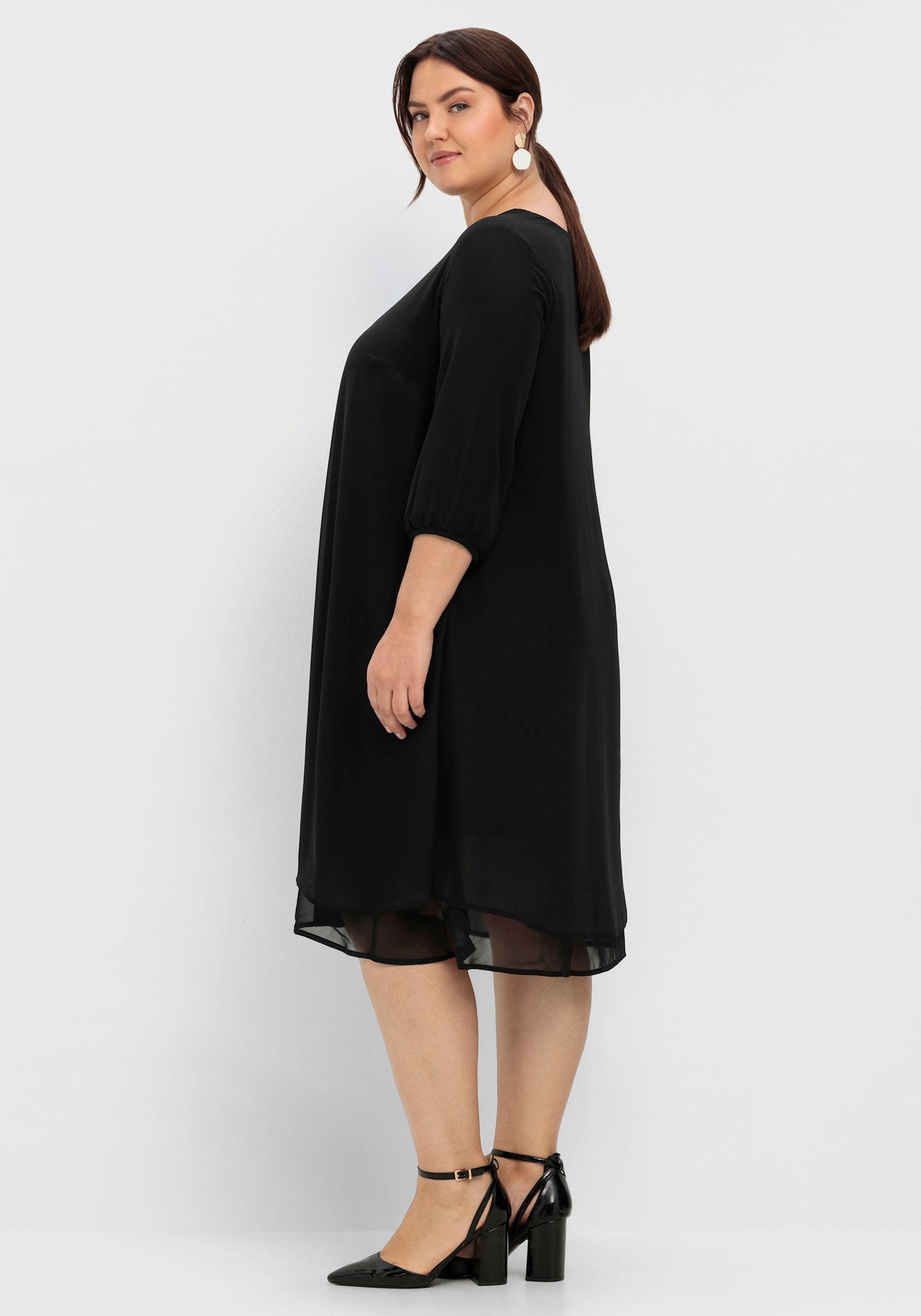 sheego Chiffonkleid im Lagenlook - schwarz