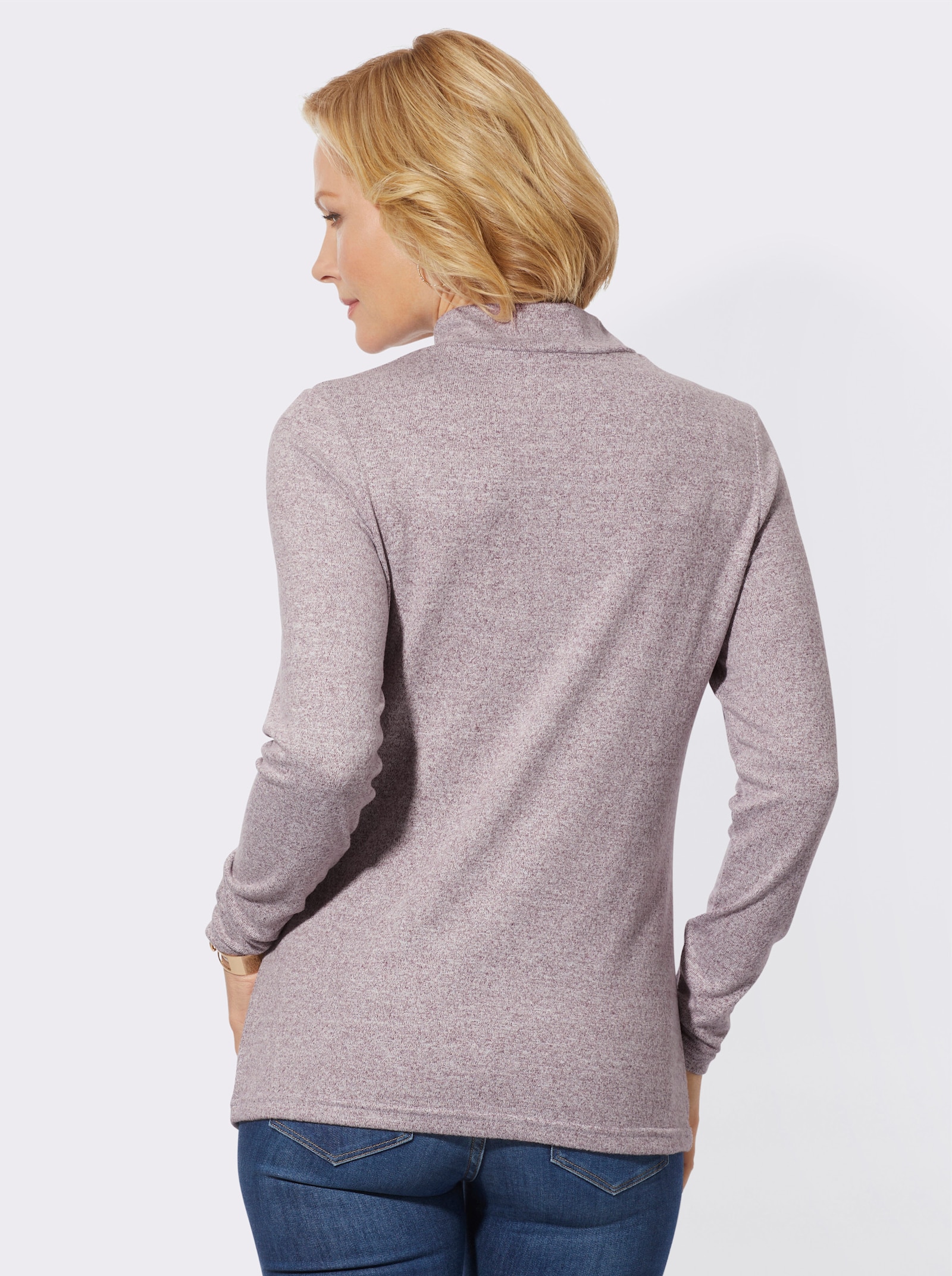 Shirt met opstaande kraag van warm materiaal - bordeaux gemêleerd