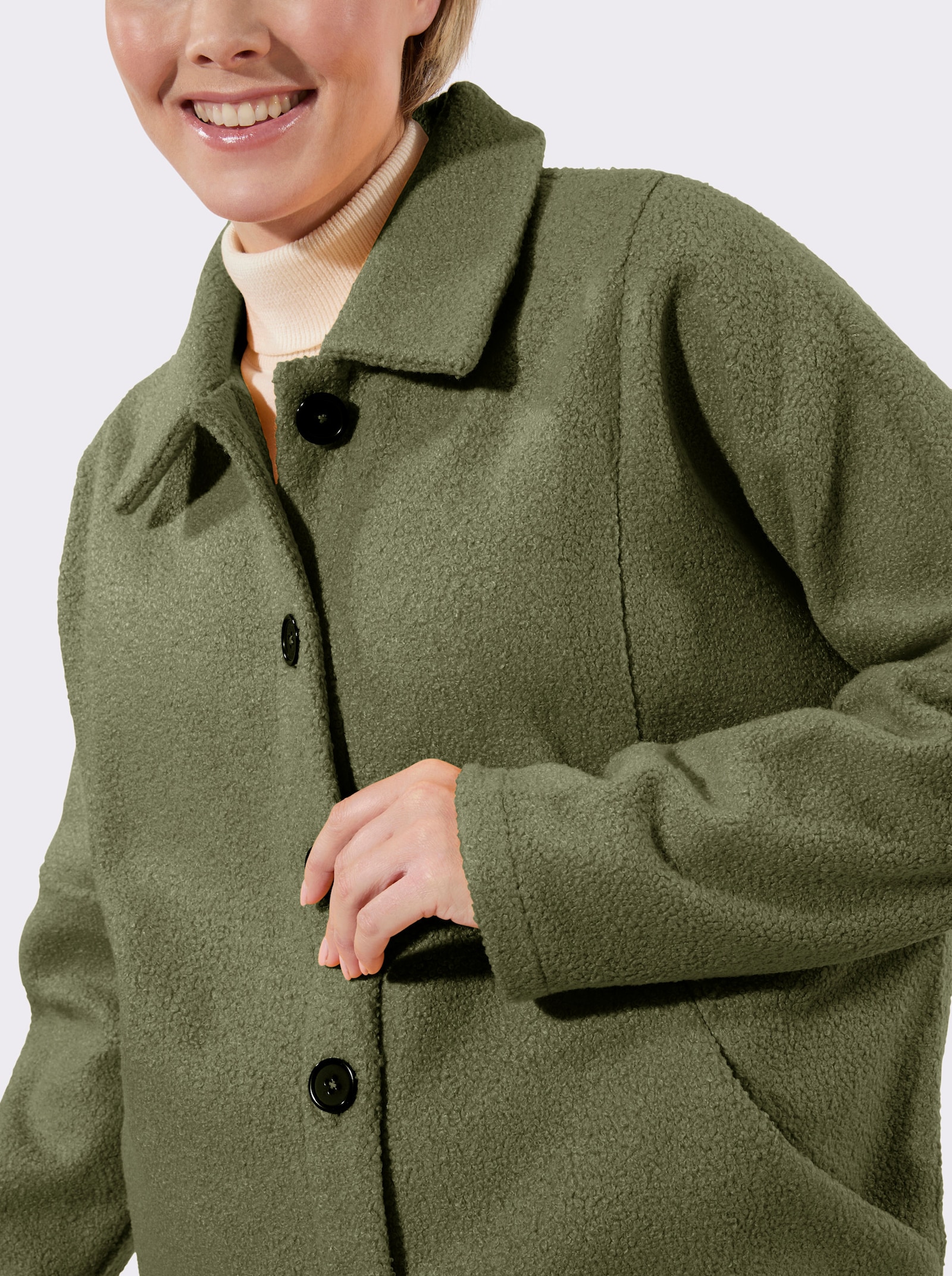 Longjacke mit Fledermausärmeln, Bouclé-Qualität - khaki