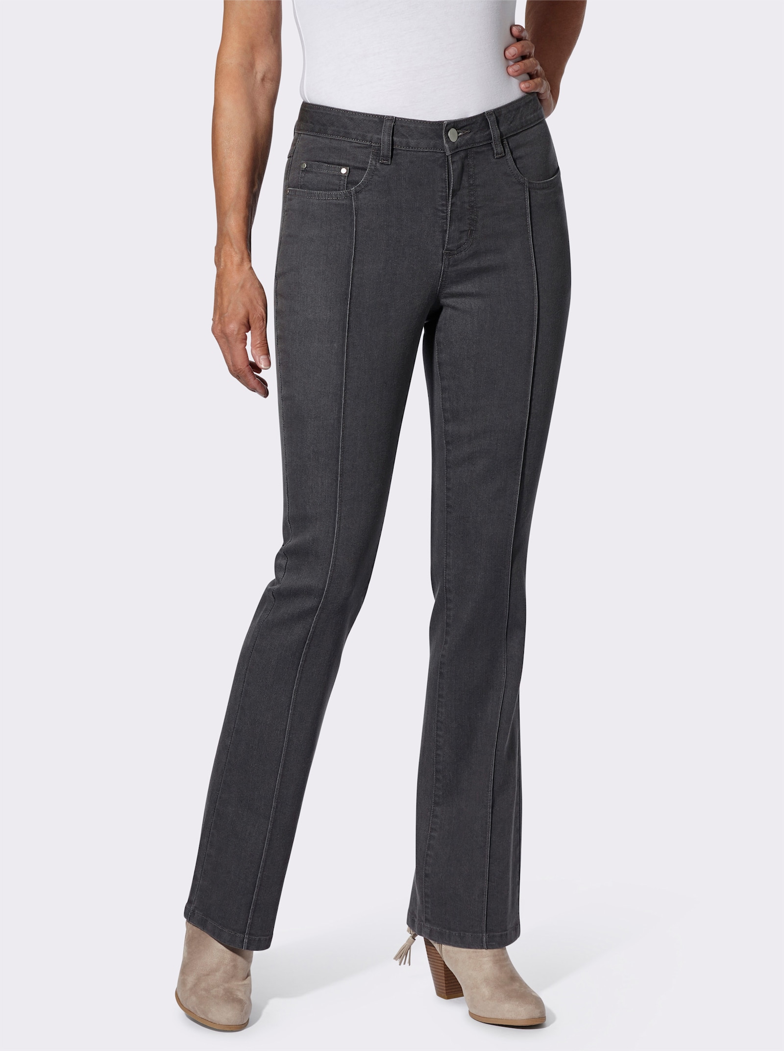 Džínsy bootcut, odšité zámiky - sivá džínsovina