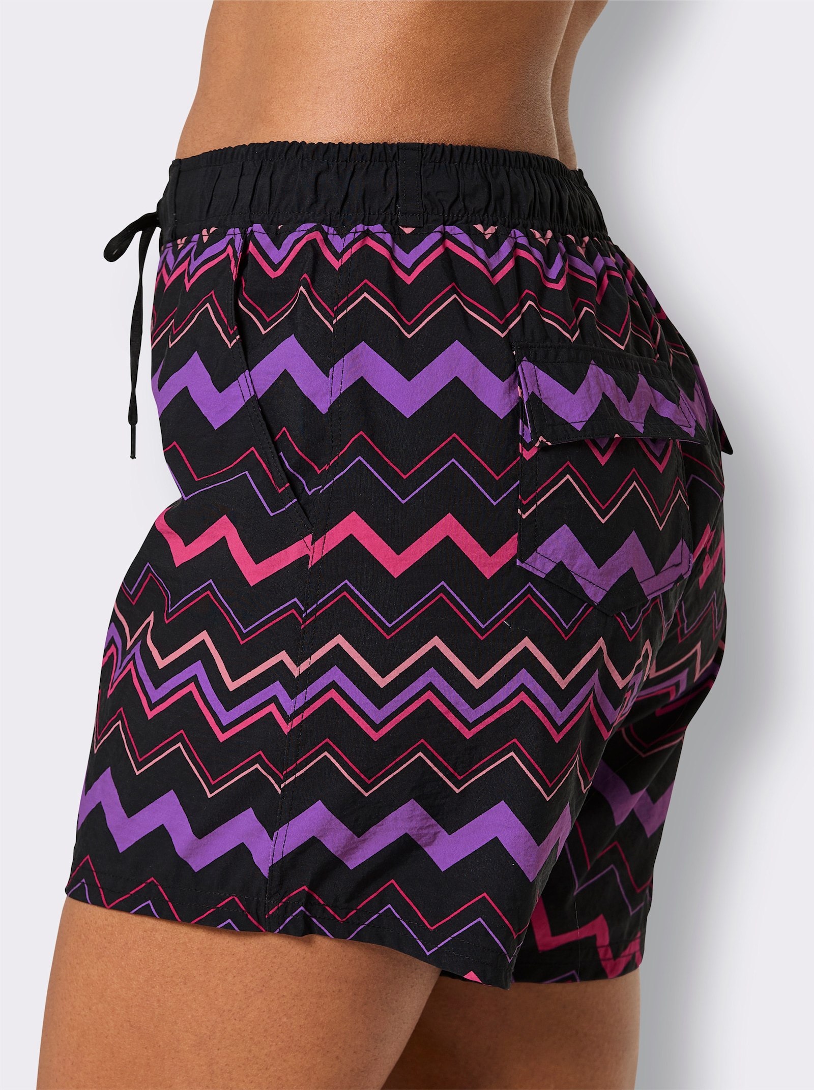 Badeshorts mit einfarbigem Bund - schwarz-pink-lila