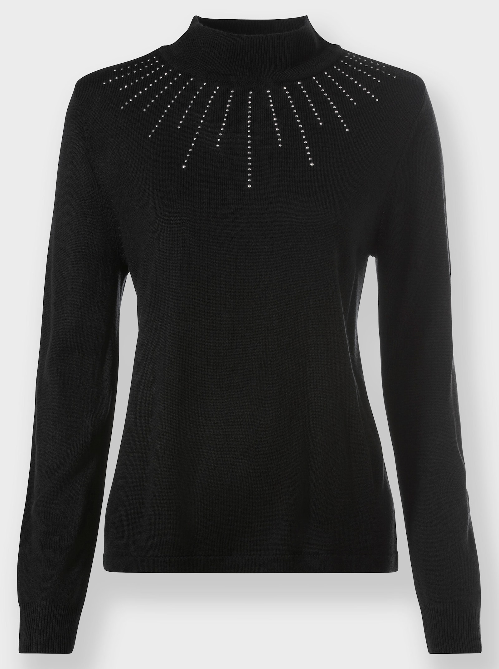 Stehkragenpullover mit funkelnden Steinchen - schwarz