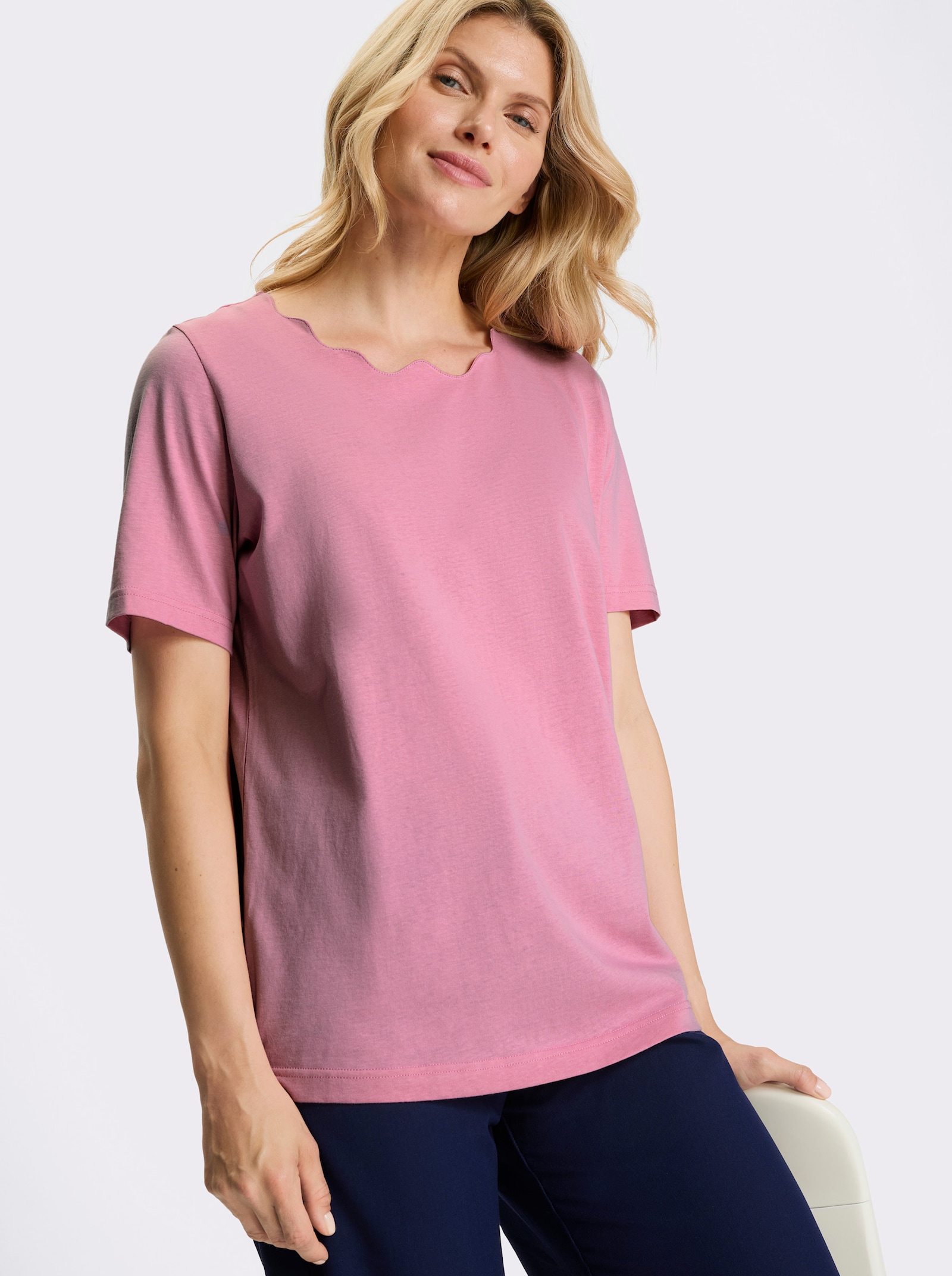 Shirt met korte mouwen en golvende rand - oudroze