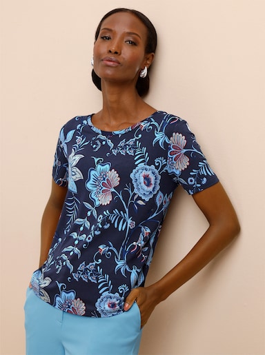 Print-Shirt im Blumenmuster - marine-aqua-bedruckt