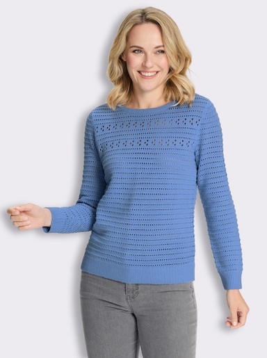 Ajourpullover mit Rippabschlüssen - himmelblau