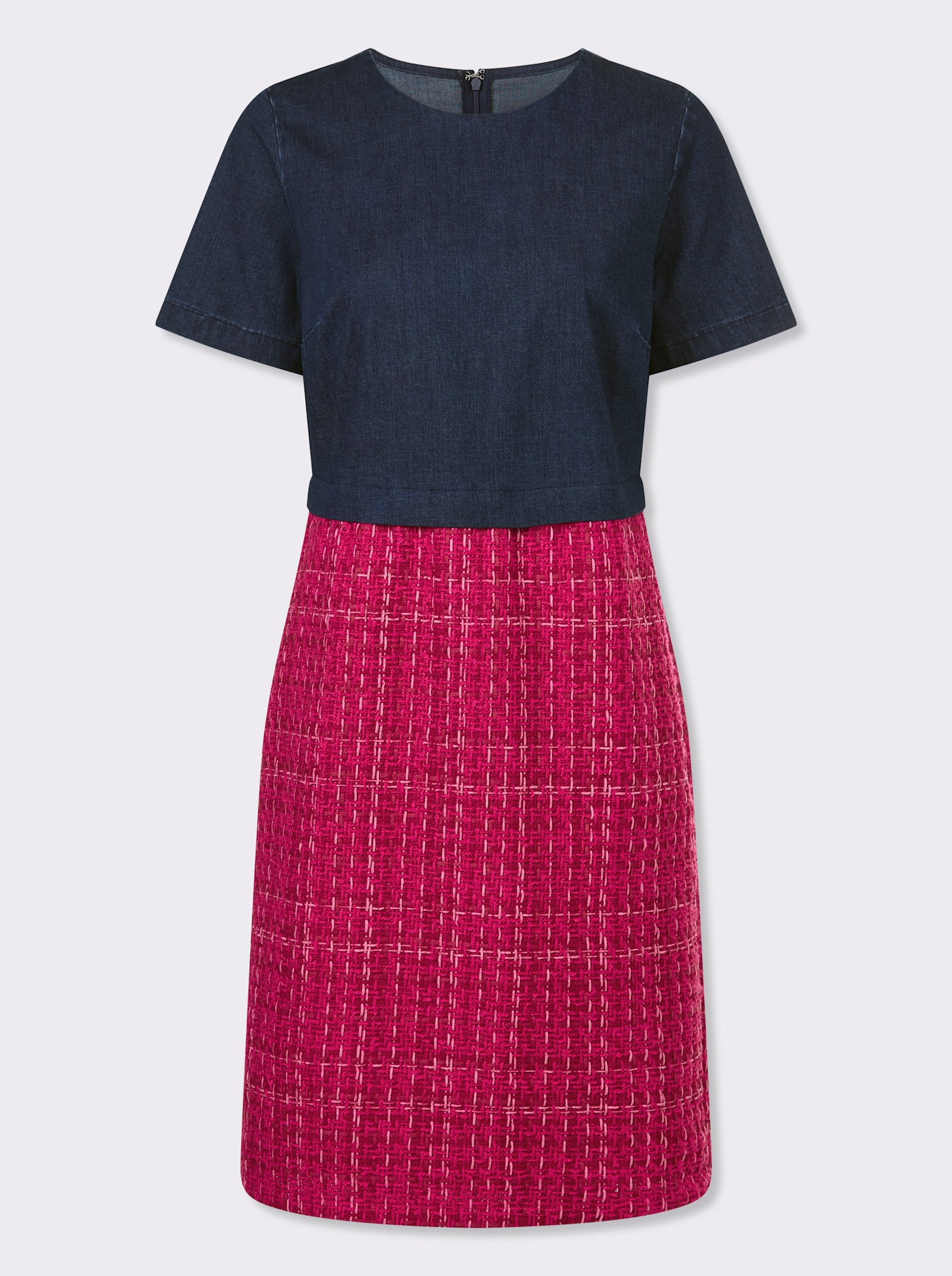 heine Bleistiftkleid in 2-in-1-Optik - fuchsia-darkblue-gemustert