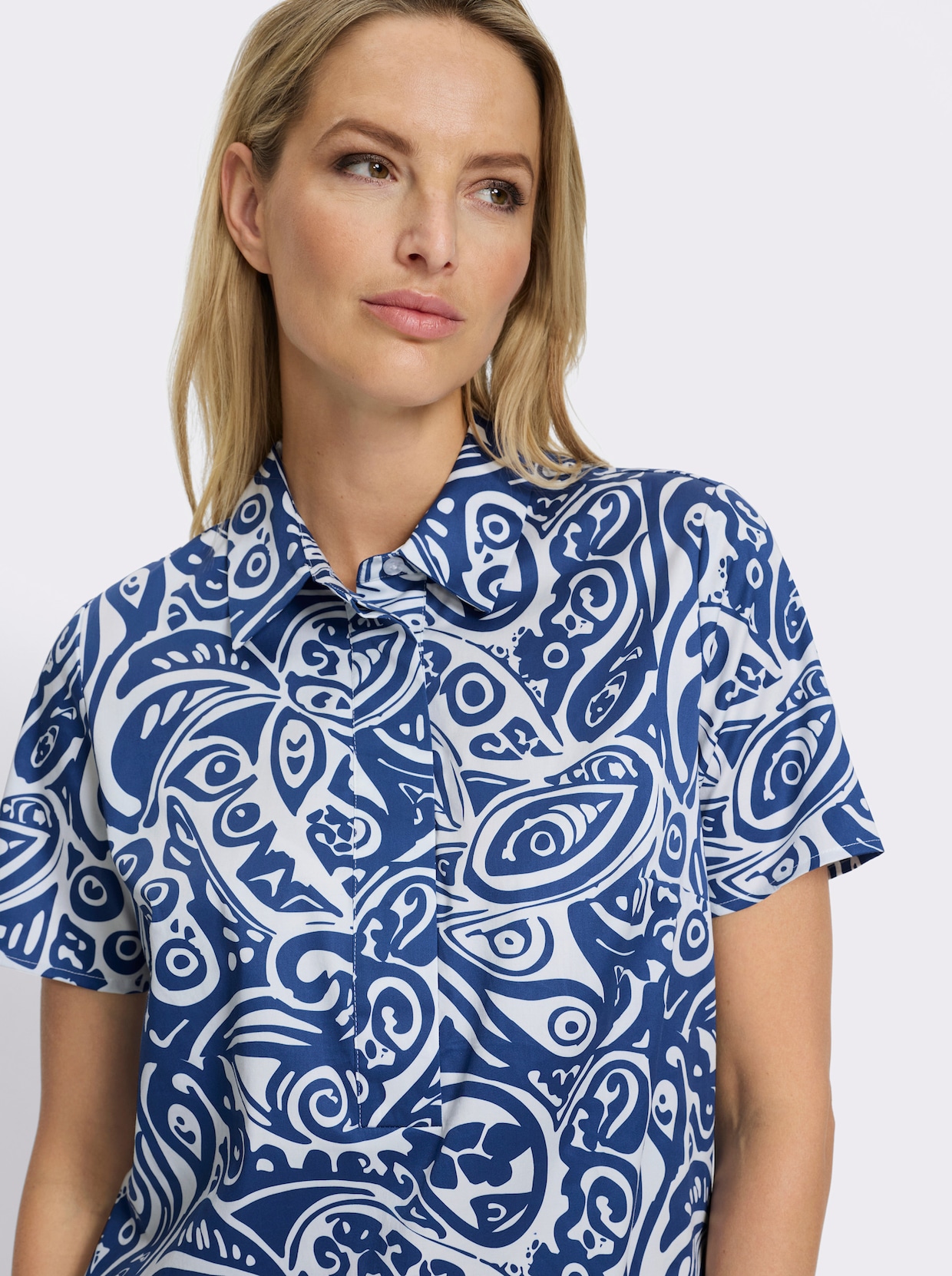 heine Blusenkleid - royalblau-ecru-bedruckt