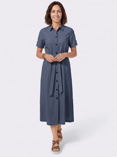 Hemdblusenkleid mit Bindegürtel - rauchblau