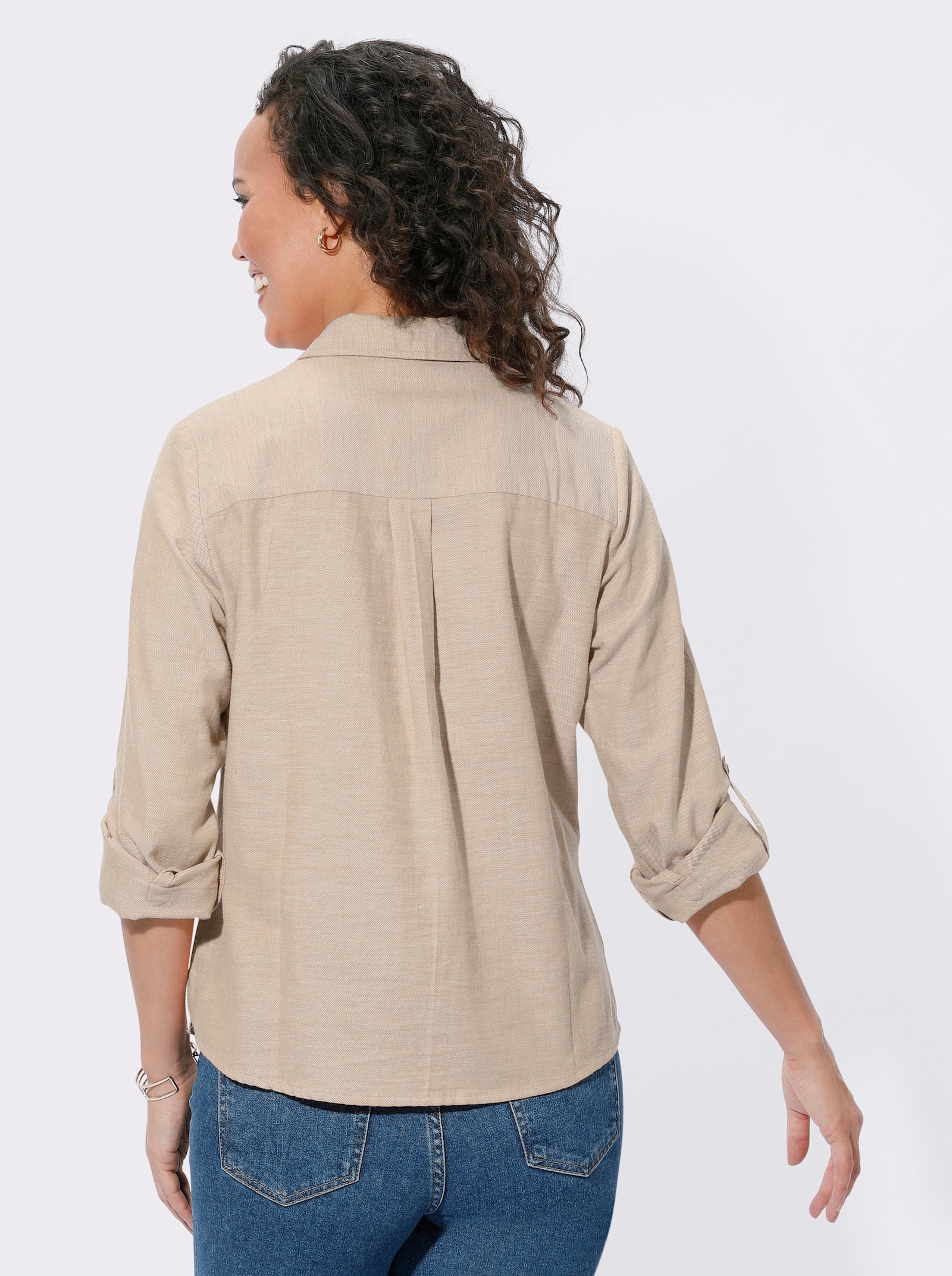 Flanellbluse mit krempelbaren Ärmeln - elfenbein-meliert