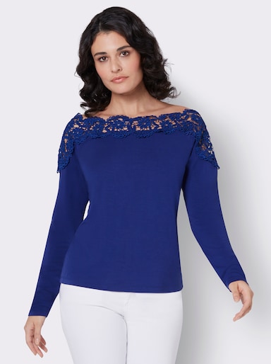 Spitzenshirt mit U-Boot-Ausschnitt - royalblau