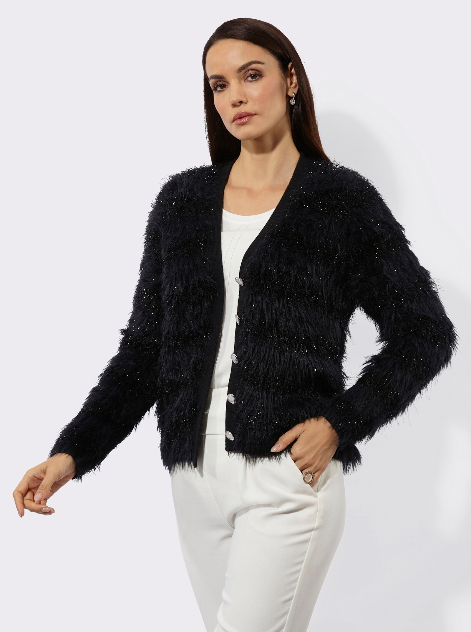 Strickjacke mit Glitzergarn - schwarz