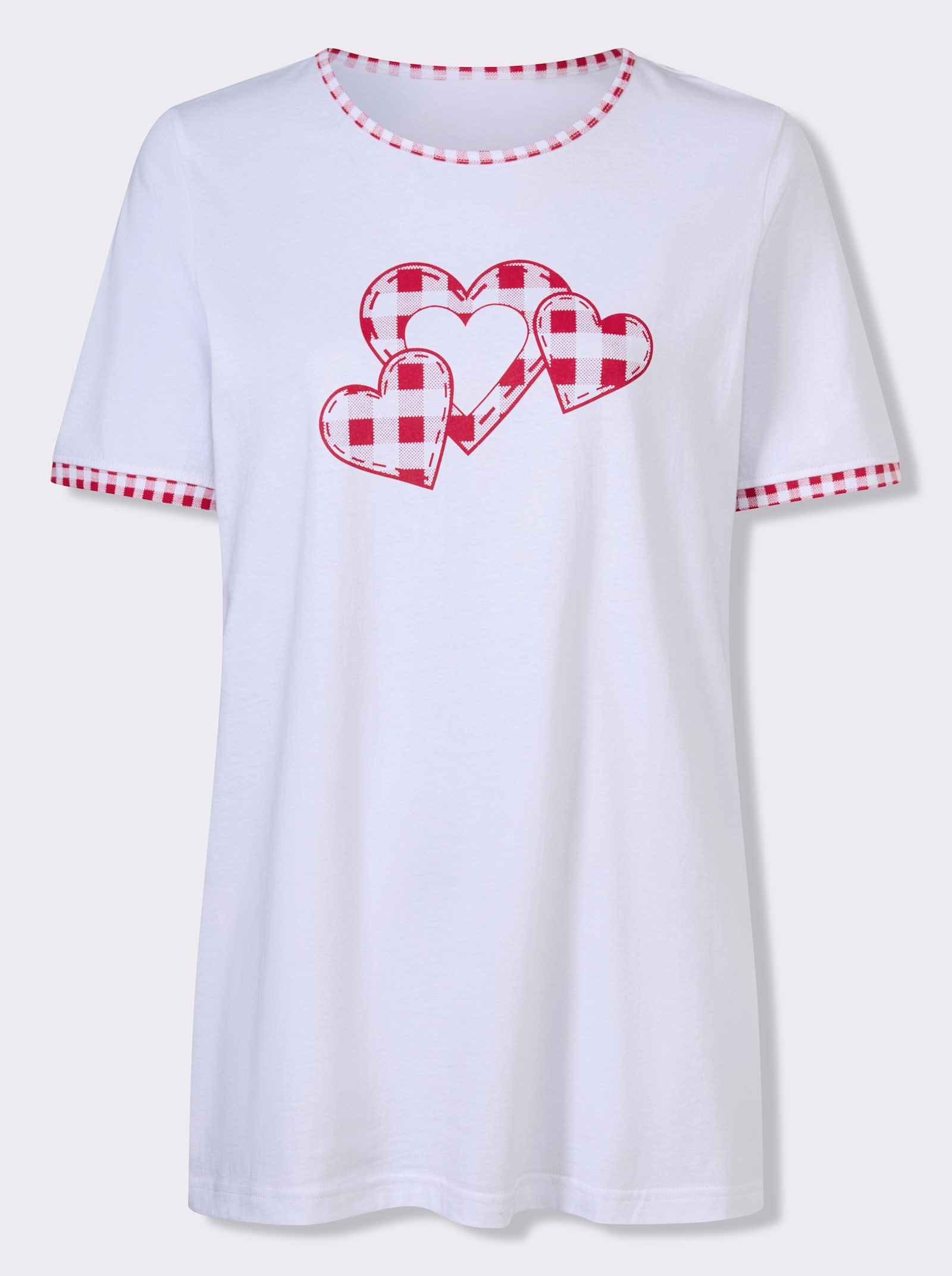 Longshirt mit Herzchen-Motiv - weiss-rot