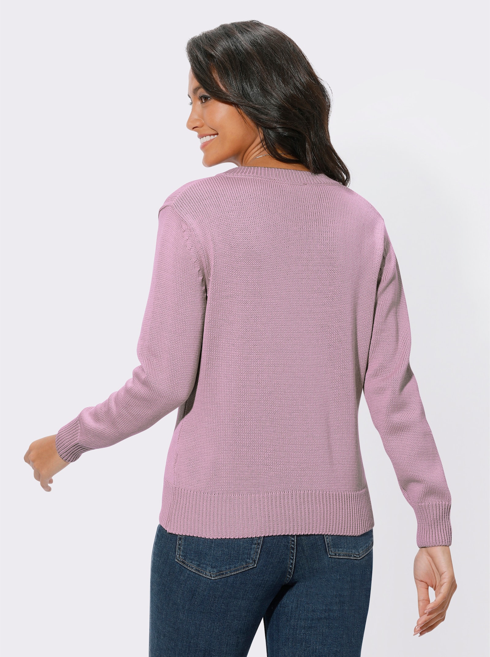 Pull à encolure en V en coton - vieux rose
