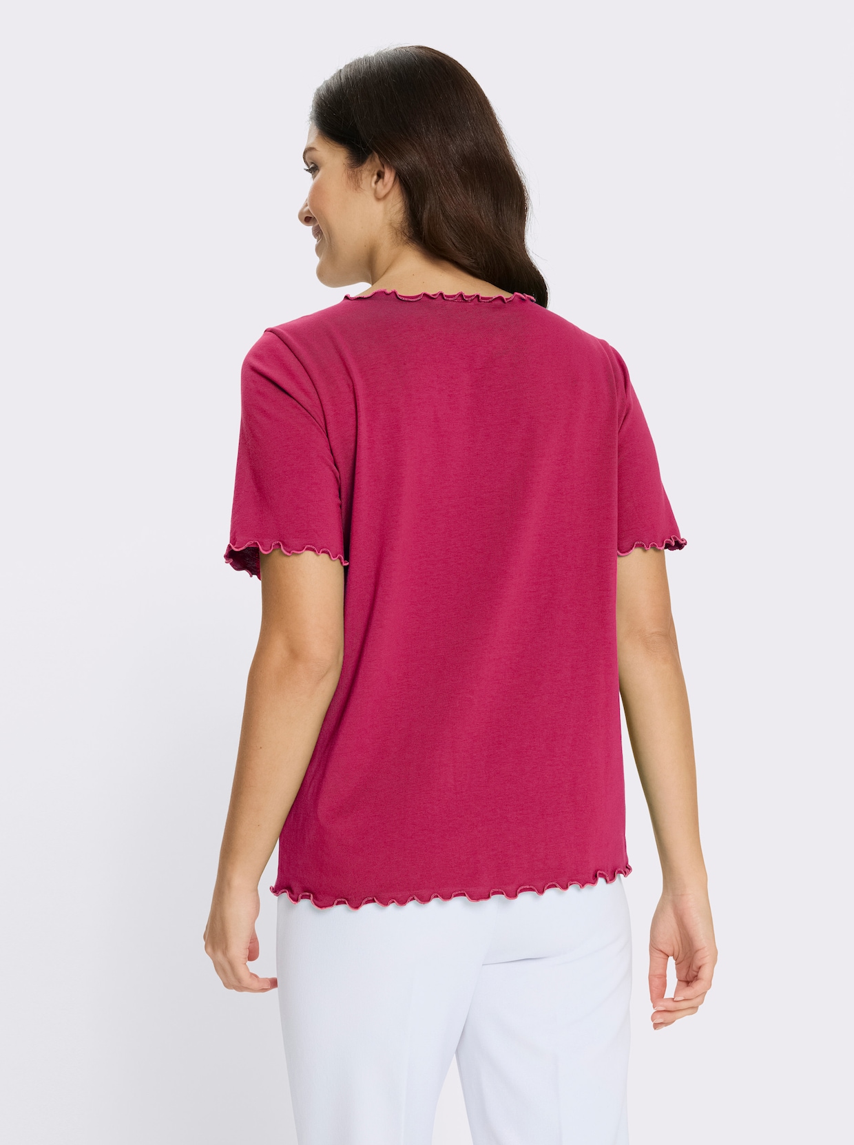 Kurzarmshirt mit gewellten Abschlüssen - pink
