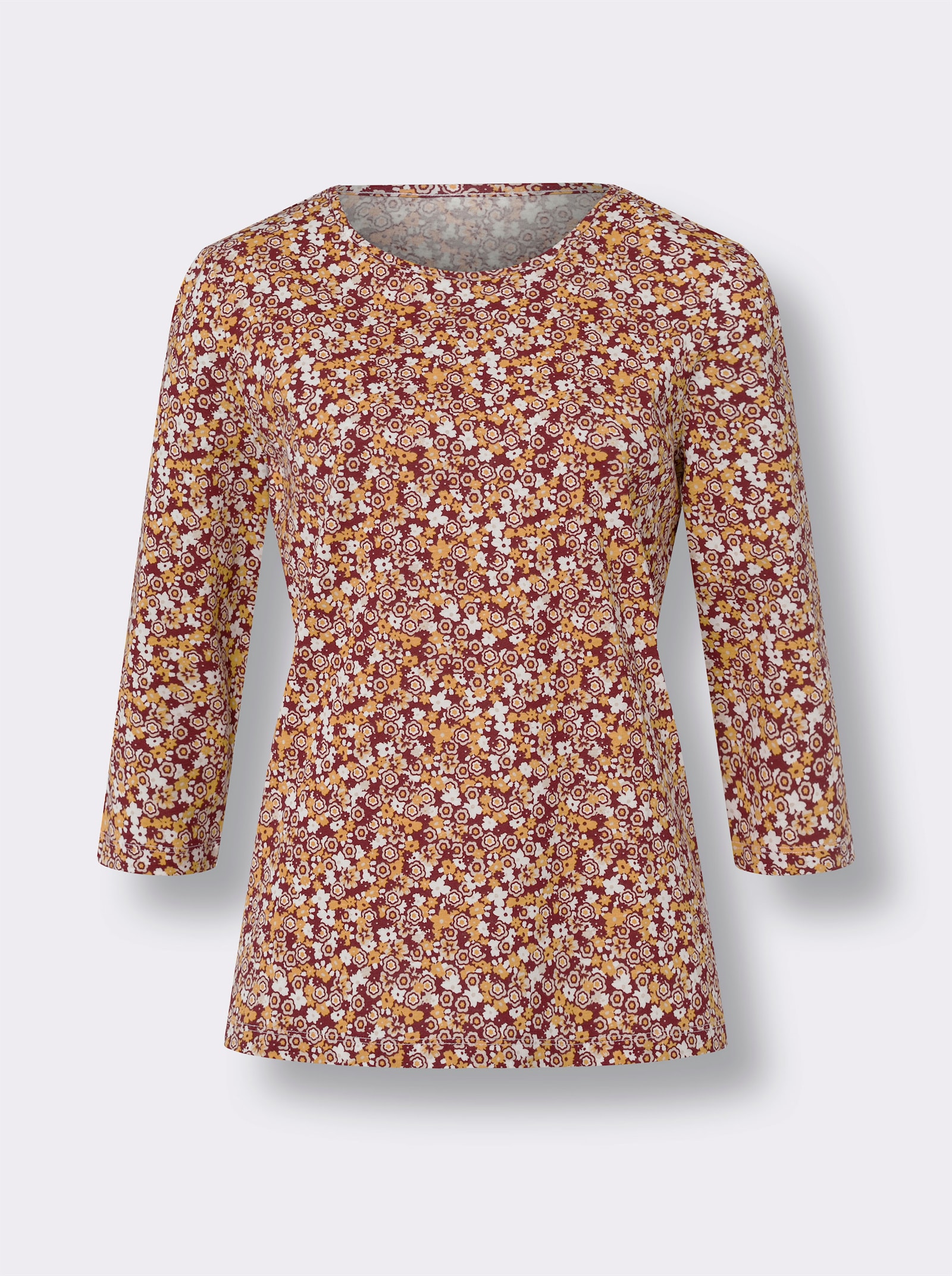 3/4-Arm-Shirt mit Millefleurs-Muster - dunkelrot-ocker-bedruckt