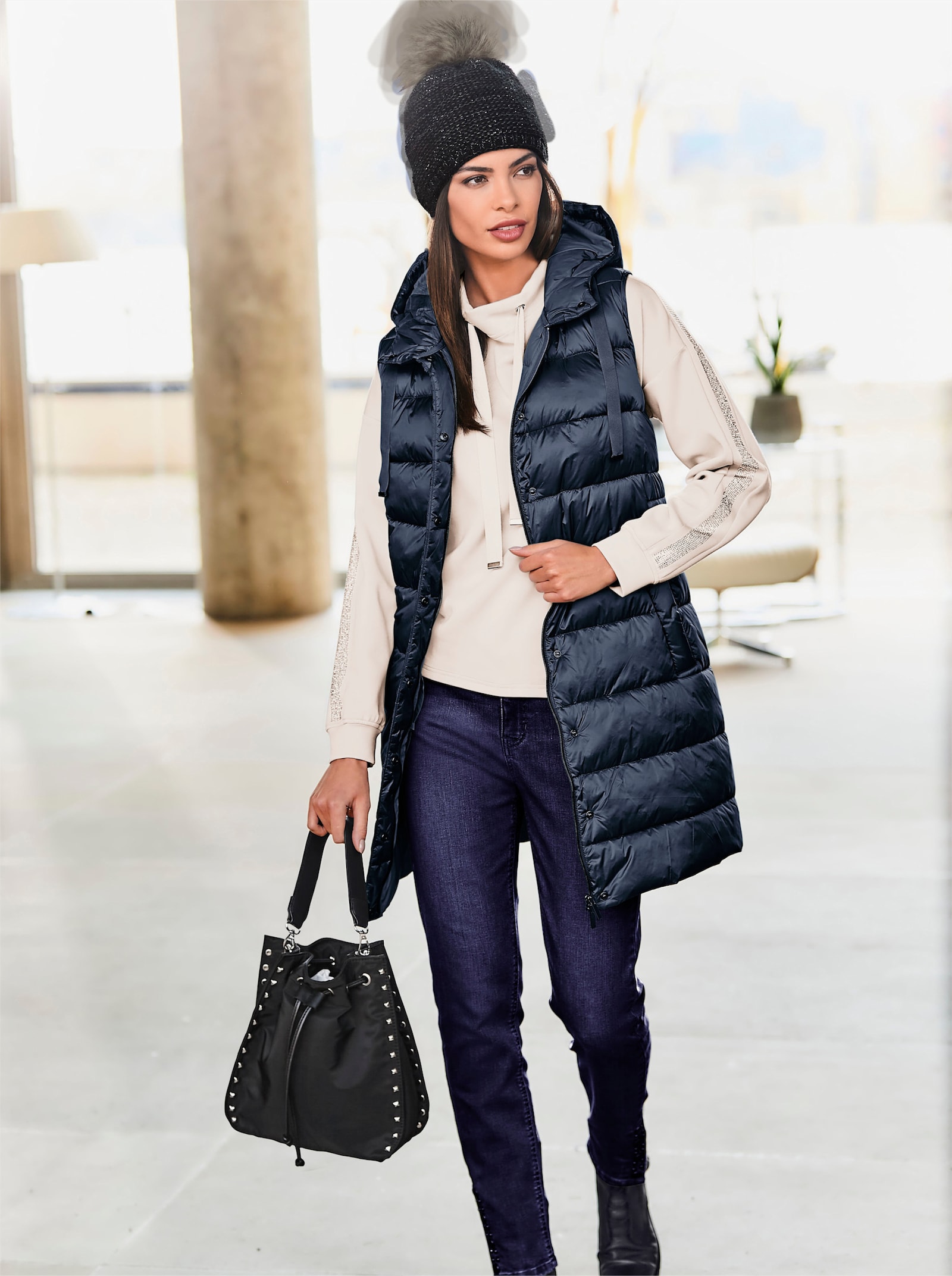 heine Steppweste mit Kapuze - dunkelblau