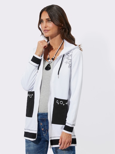 Sweatjacke mit Schriftzug - weiß-schwarz