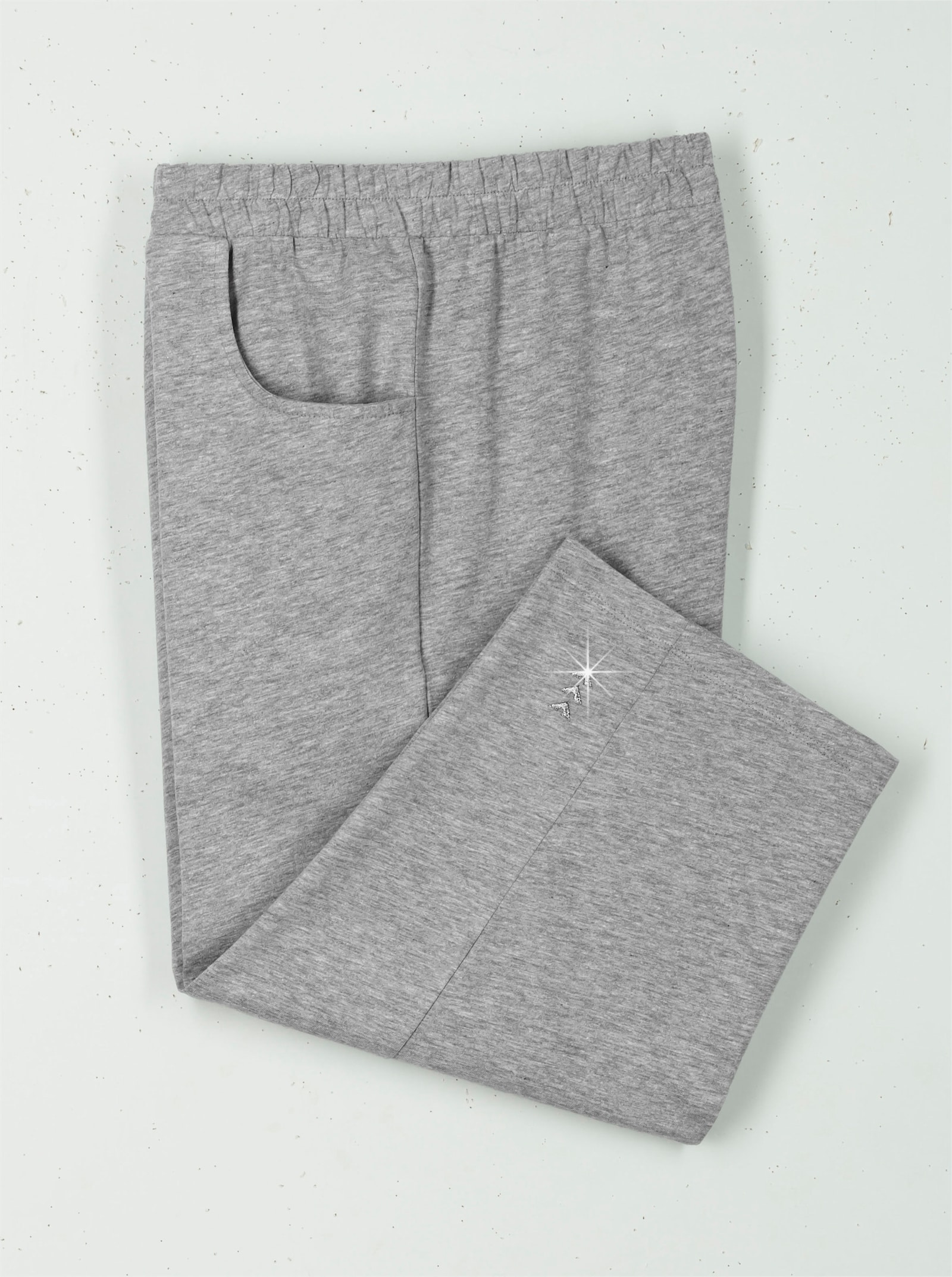 Caprihose mit Glitzerstickerei - grau-meliert