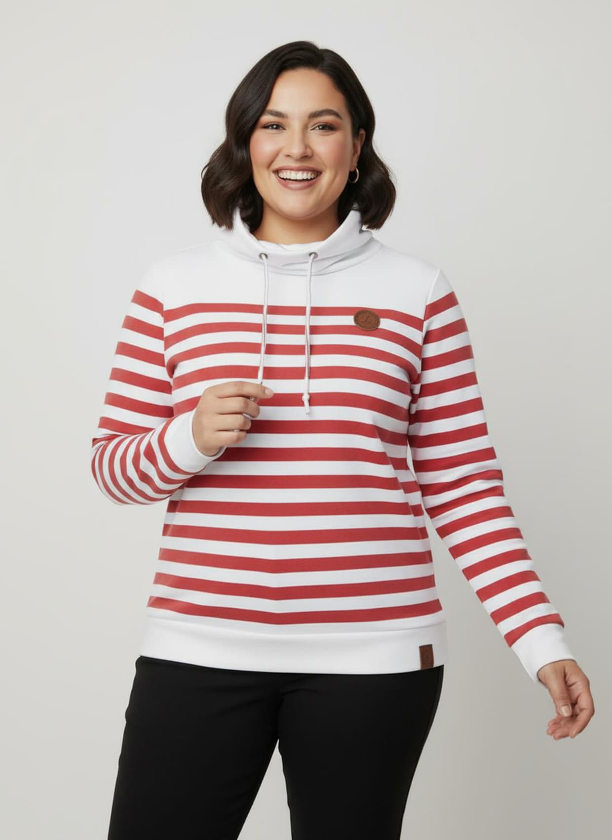 Sweatshirt mit verlängertem Rückteil - weiß-grapefruit-geringelt