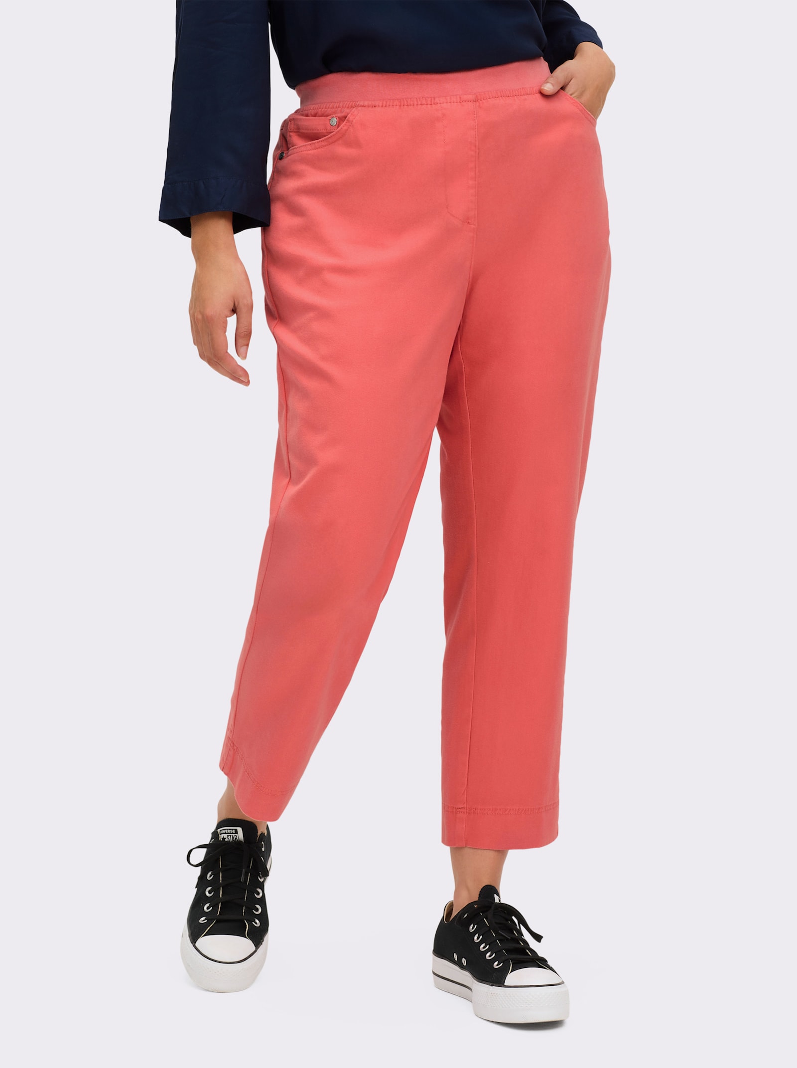 7/8-Jeans mit Jersey-Bund in softer Qualität - koralle