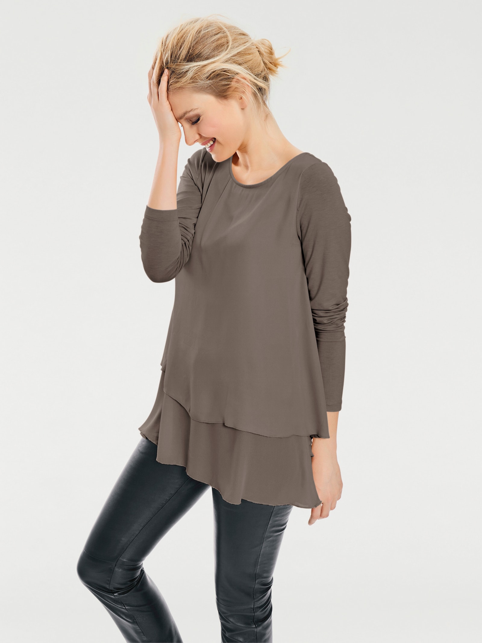 heine Langarmshirt in 2-in-1-Optik - taupe