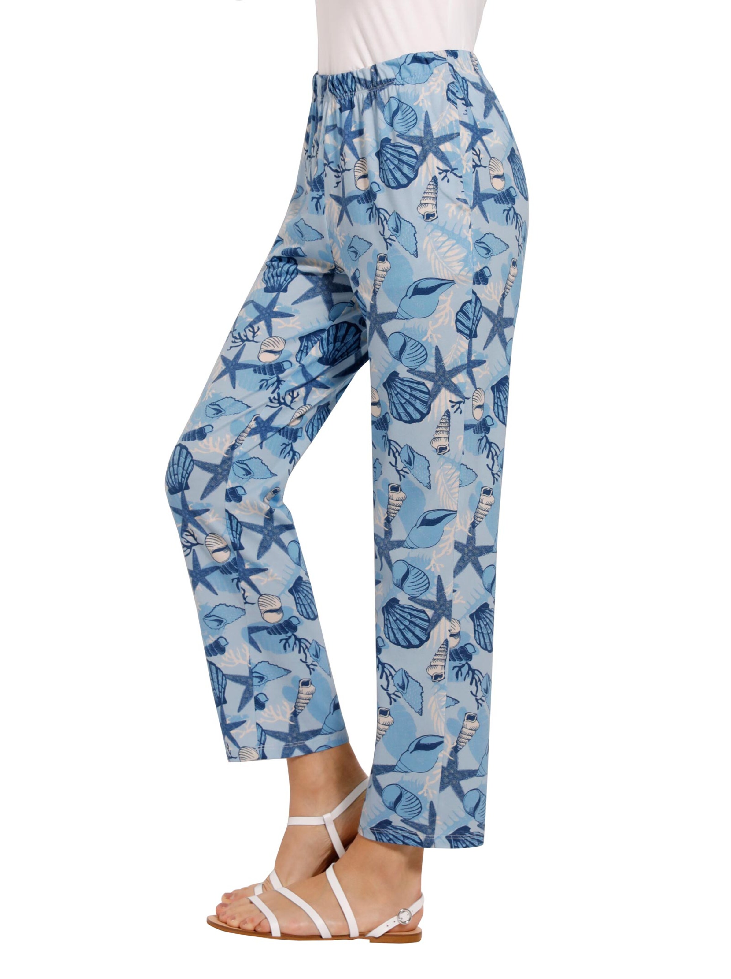 Freizeithose - blau-beige-bedruckt