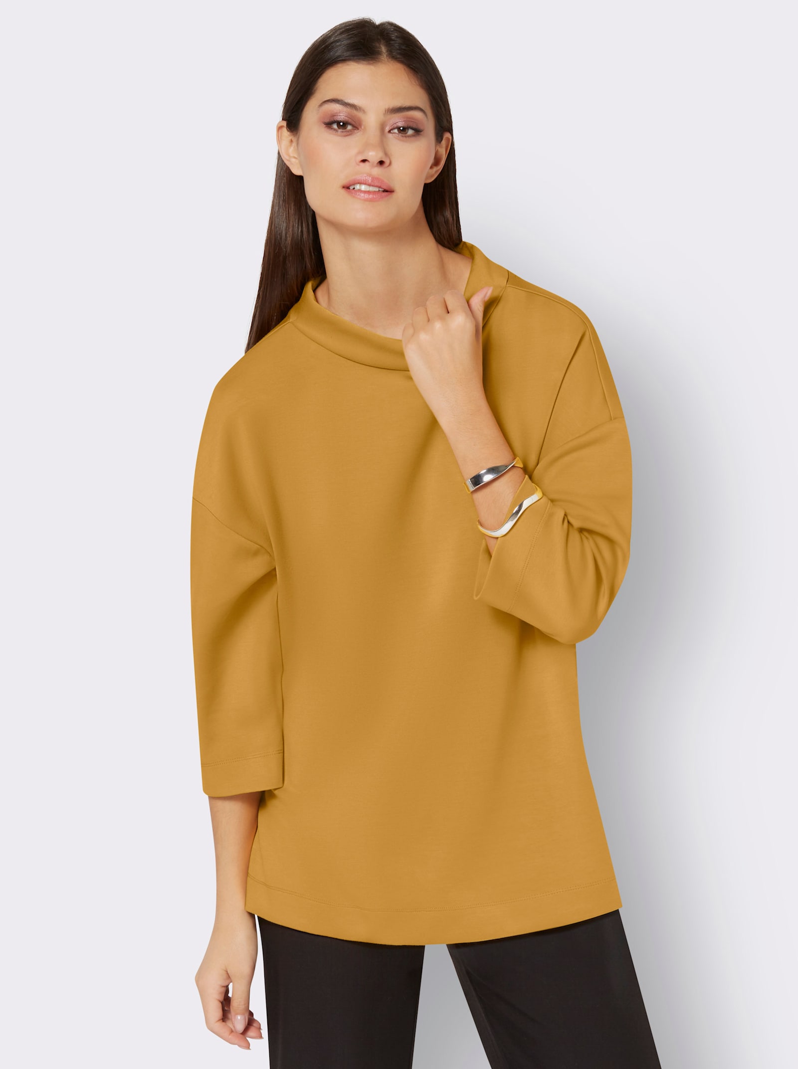 Rollkragenshirt mit Zierknöpfen im Rückteil - ocker