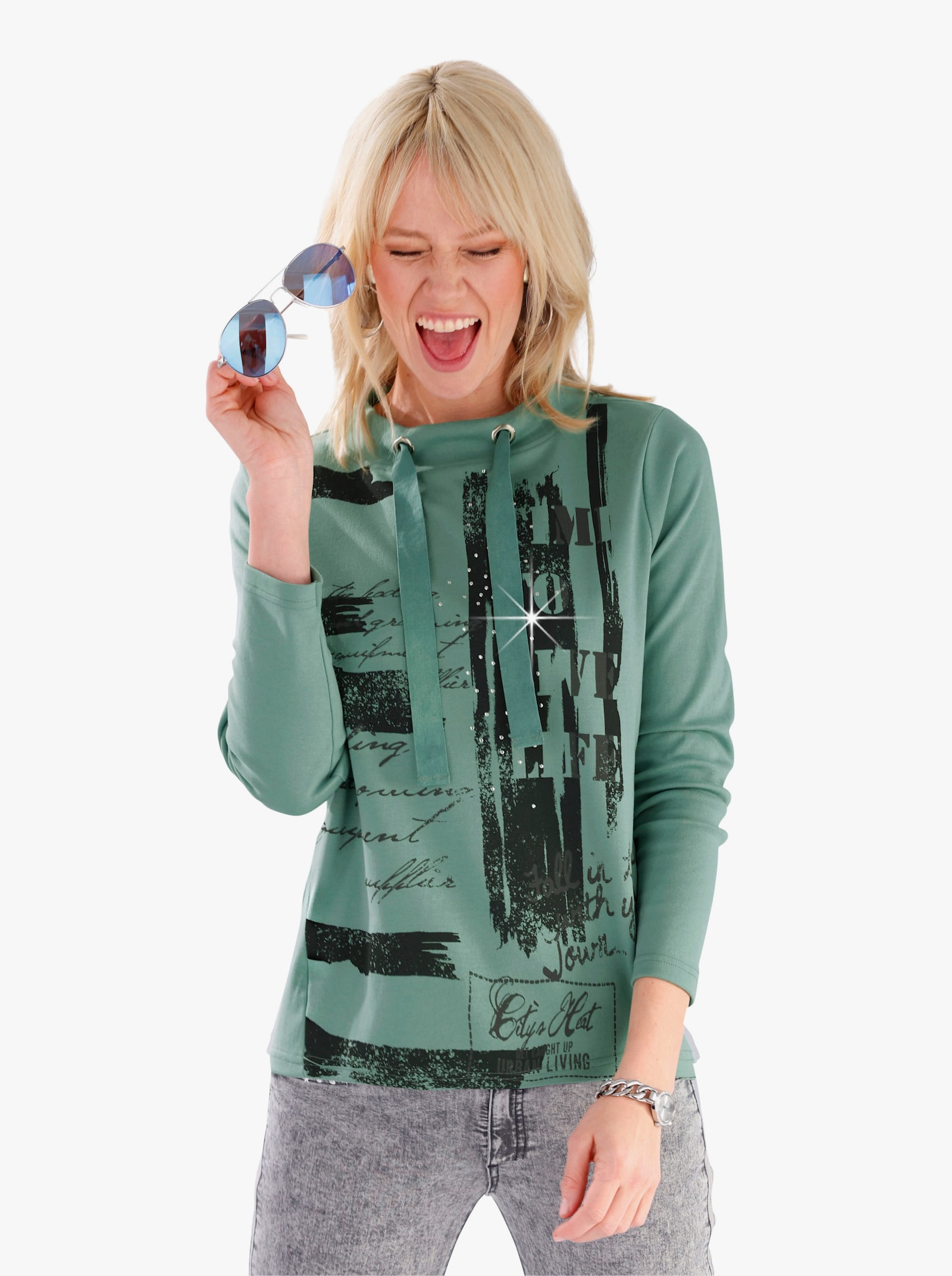Sweatshirt met grafische print - salie