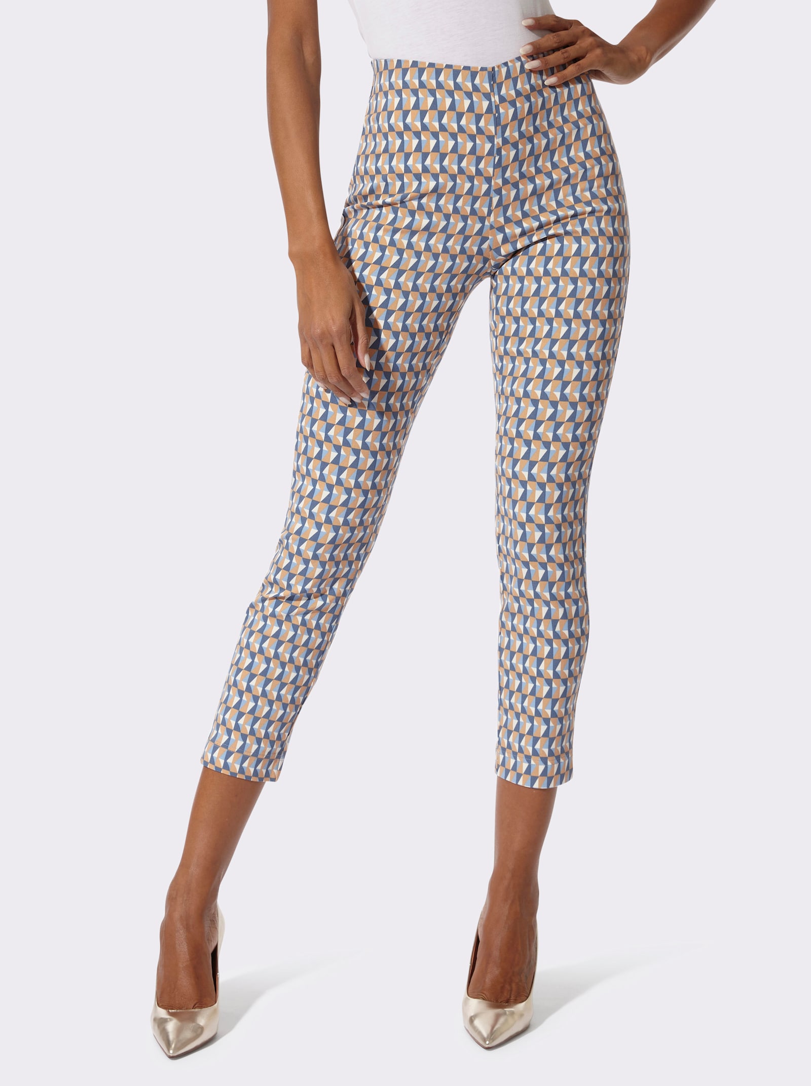 Bengalinhose mit Rundum-Dehnbund - camel-bleu-bedruckt