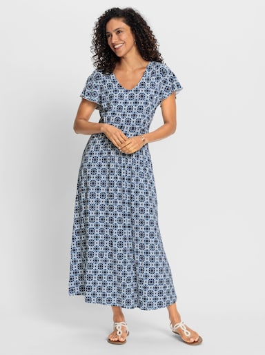 Jerseykleid im Druck-Dessin - jeansblau-ecru-bedruckt