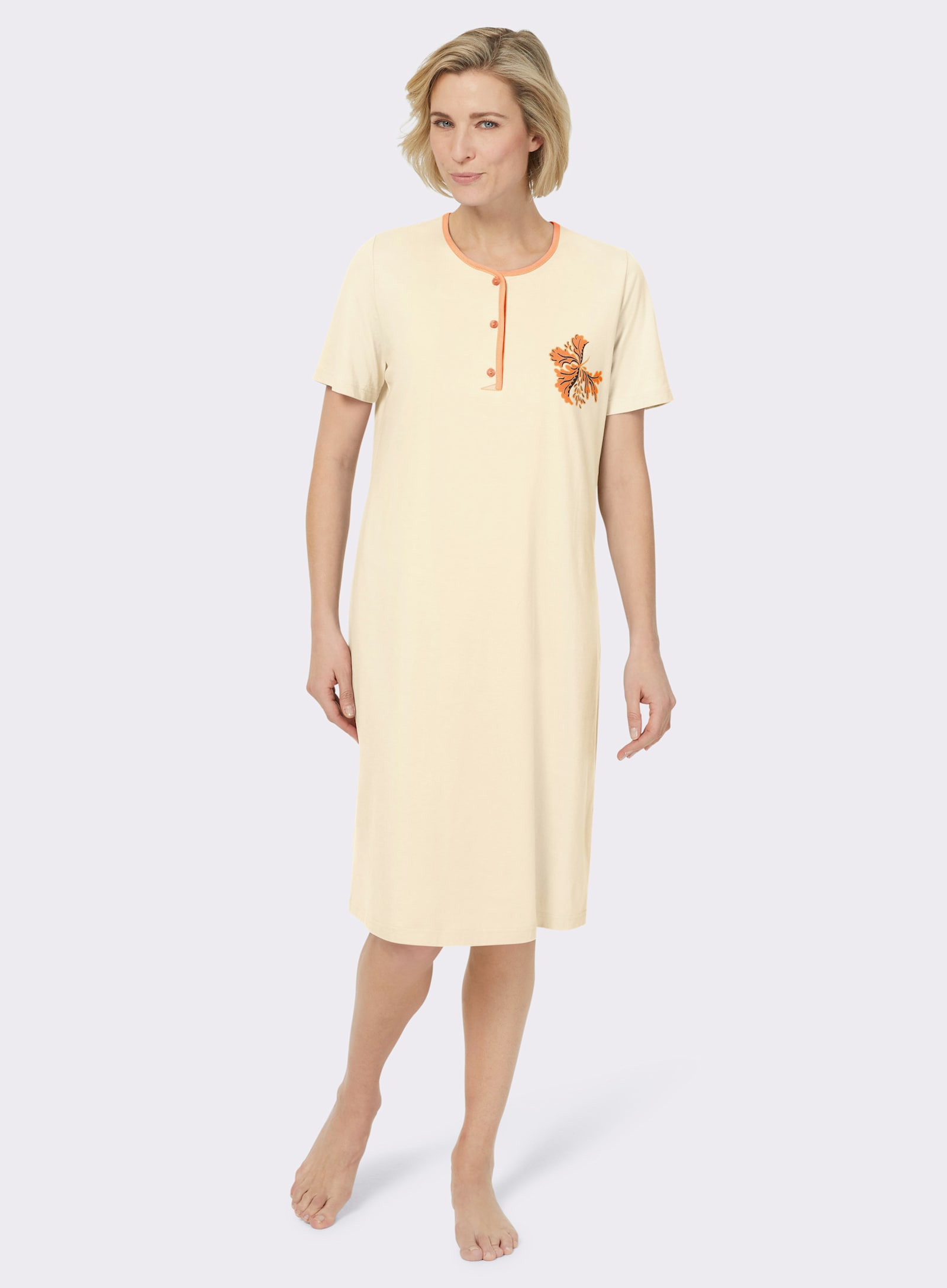 Ascafa Nachthemden im Doppelpack, floraler Print - vanille + vanille-bedruckt