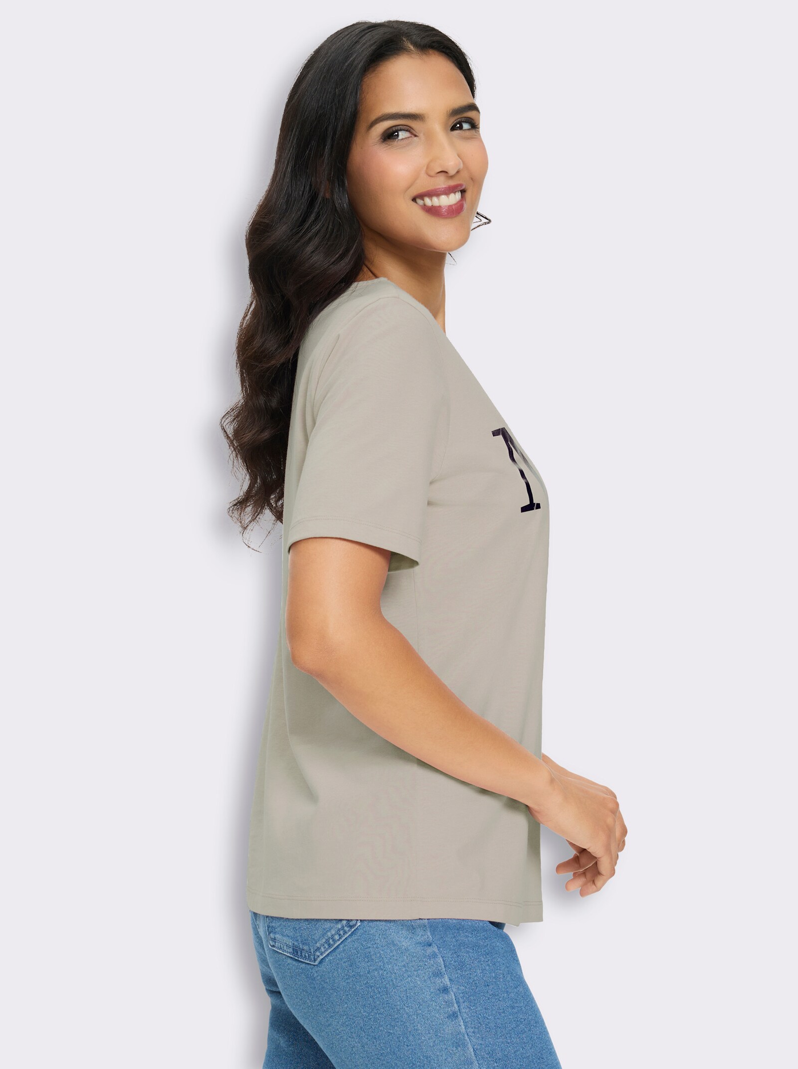 Kurzarmshirt mit Lettering-Folienprint - hellgrau