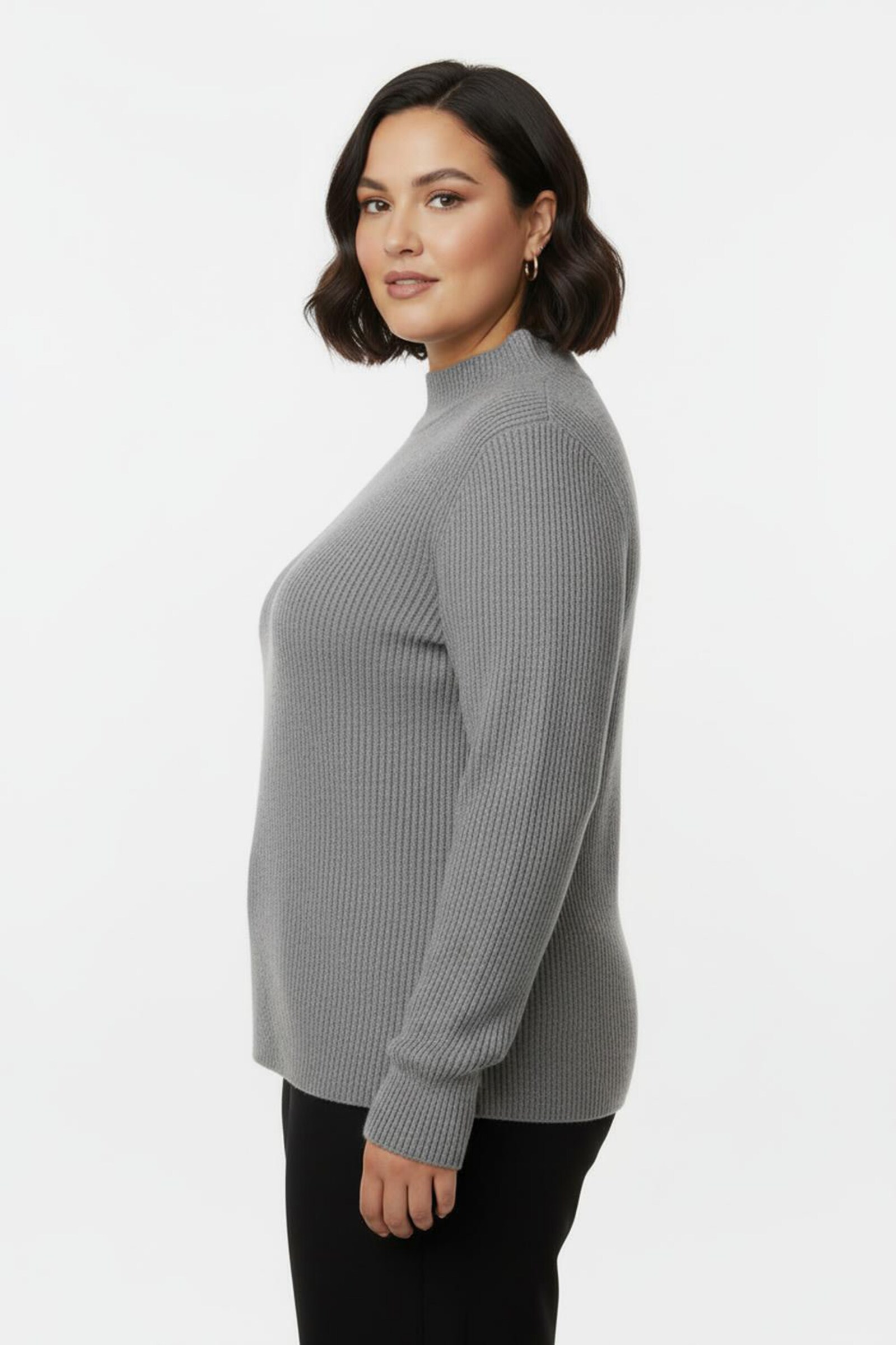 Stehkragenpullover mit Baumwolle - grau-meliert