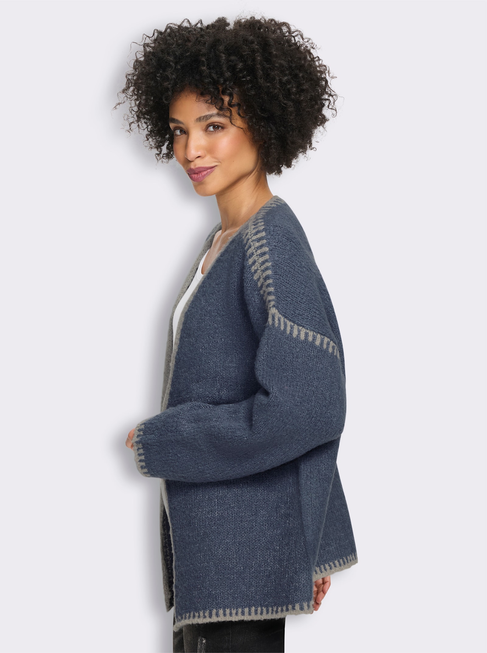 heine Strickjacke mit Kontrast-Details - rauchblau