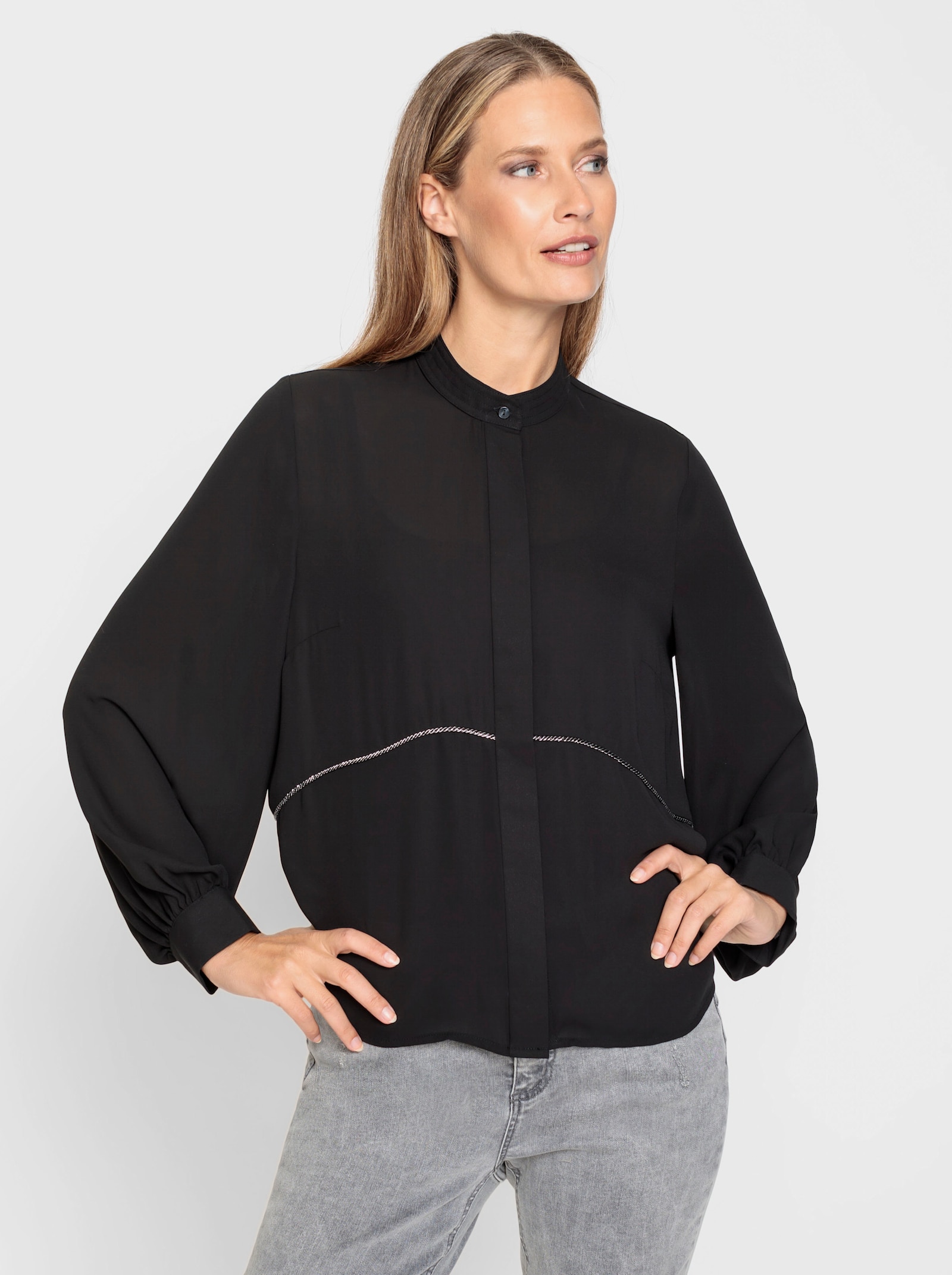 heine Blouse met lange mouwen en sierband - zwart