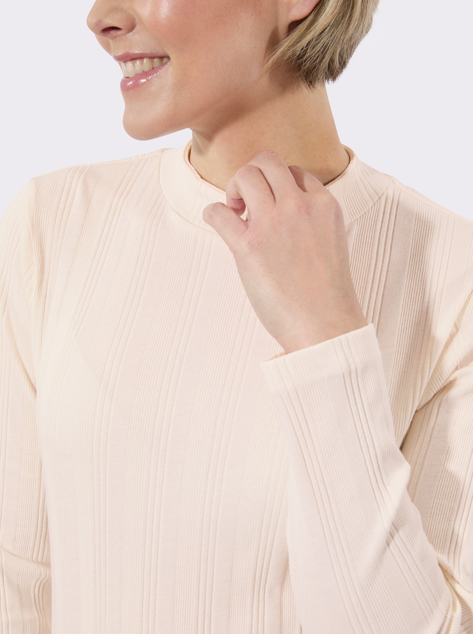 Rippshirt mit Stehkragen - champagner
