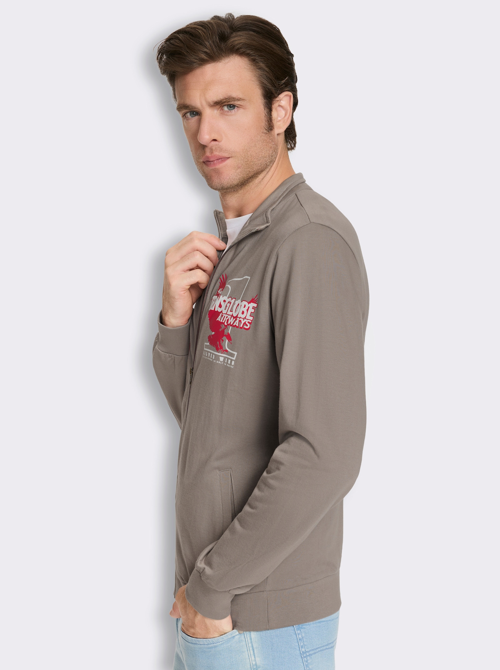 Shirtjacke mit Prints - taupe
