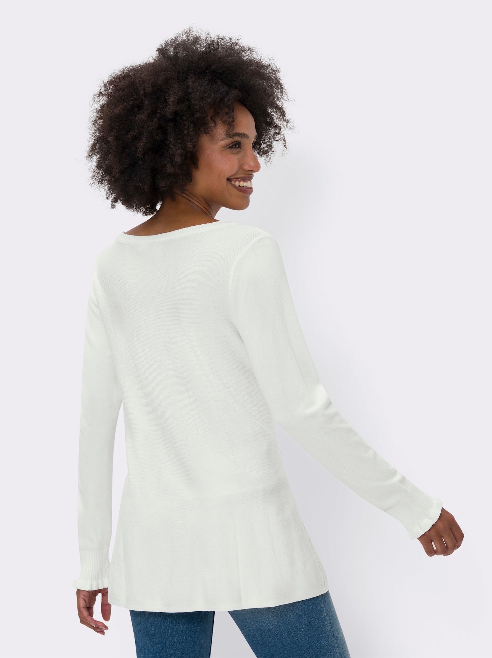 heine Longpullover Mit V-Ausschnitt, gerippt - ecru