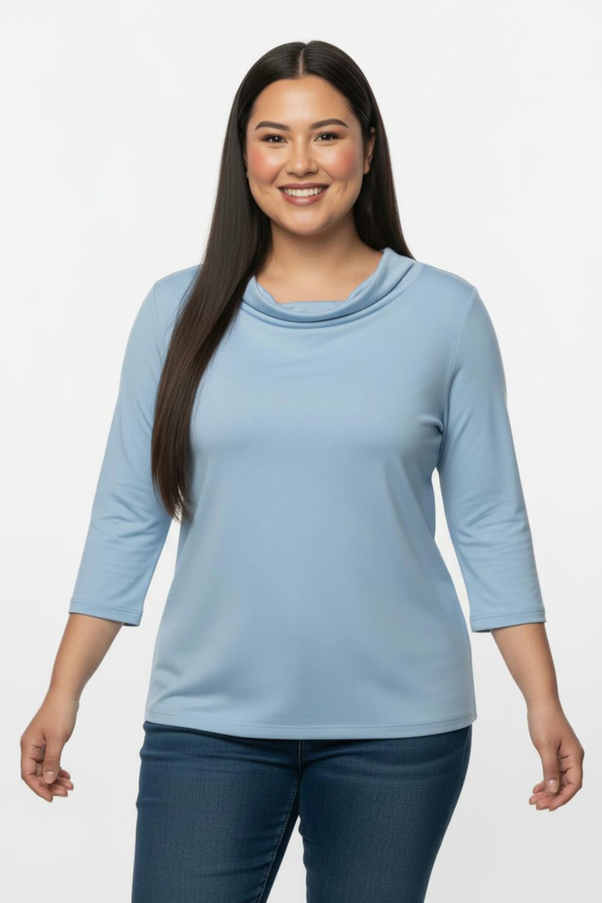 Wasserfallshirt mit 3/4-langen Ärmeln - bleu